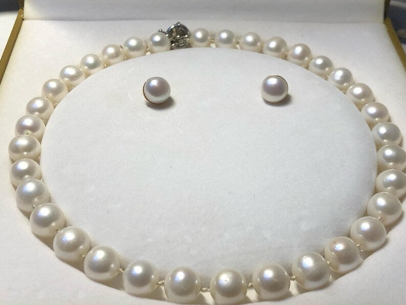 Natural Pearl Necklace | 11mm Pearls Jewelry Set