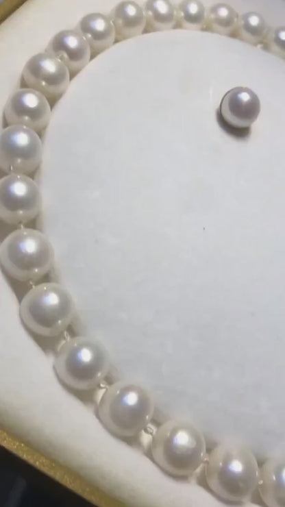 Natural Pearl Necklace with Silver 925 Earrings, 11mm Pearls Jewelry Set