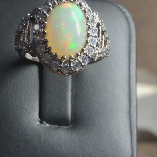 High quality white opal silver ring