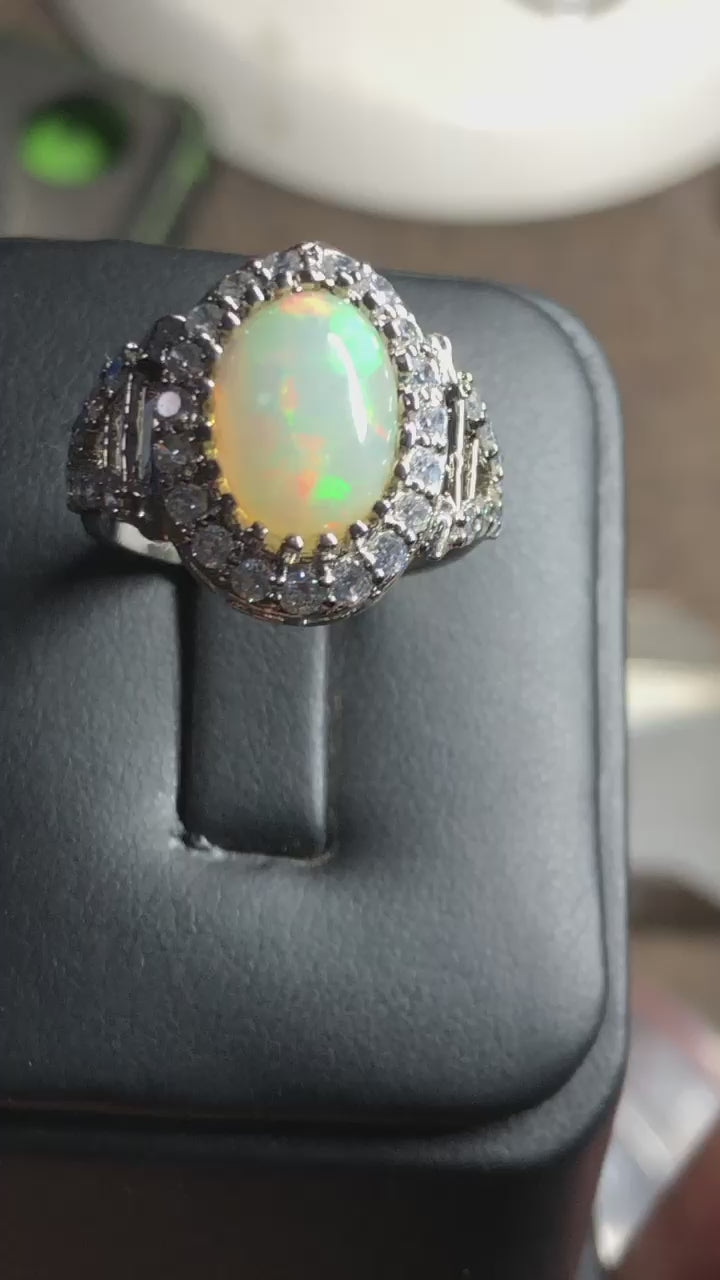 High quality white opal silver ring