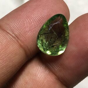 Natural 5.47 Carat Green Peridot Gemstone | Teardrop Trillion Cut | Rutile Peridot