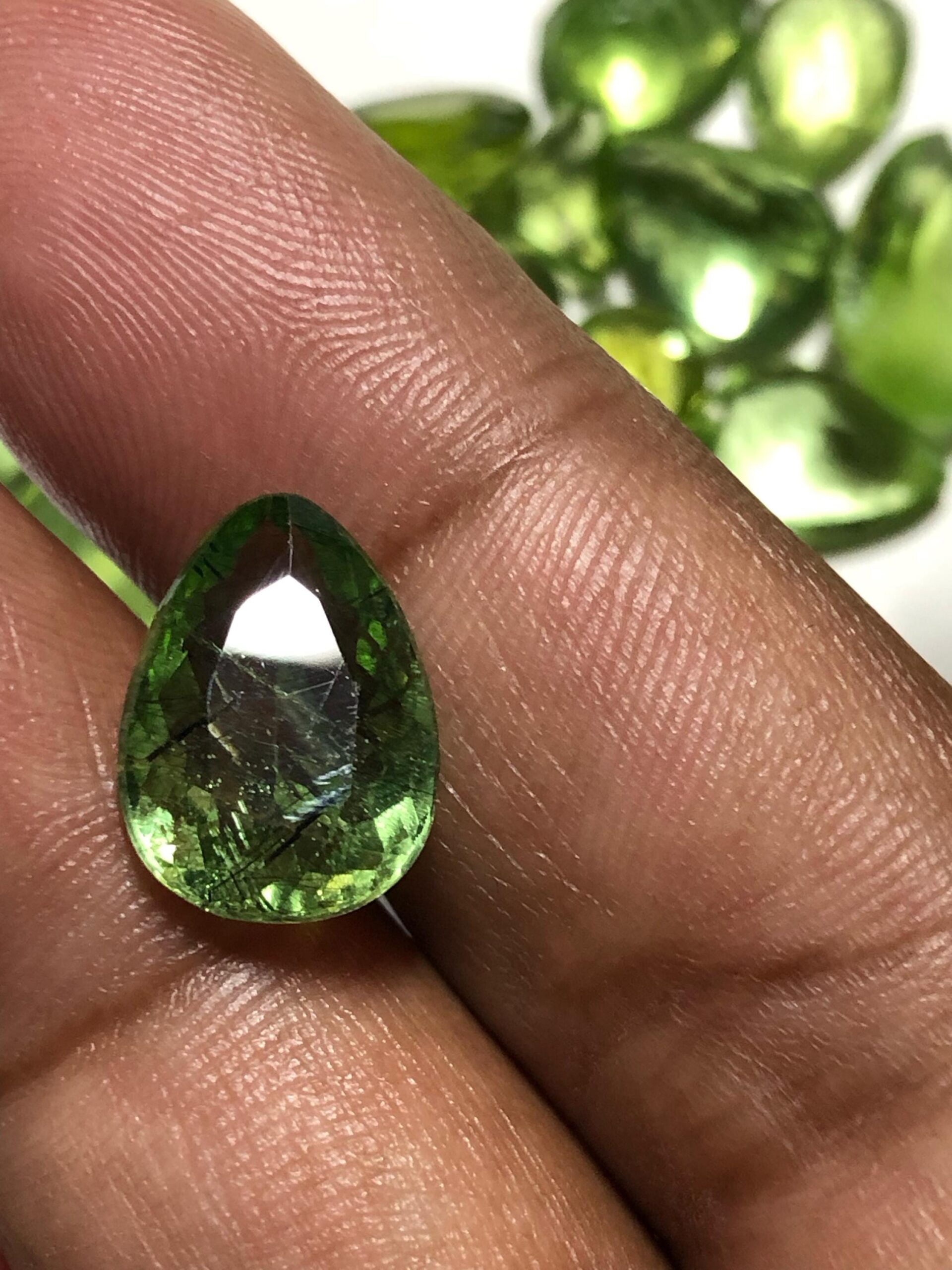 Natural 5.47 Carat Green Peridot Gemstone | Teardrop Trillion Cut | Rutile Peridot - Image 3