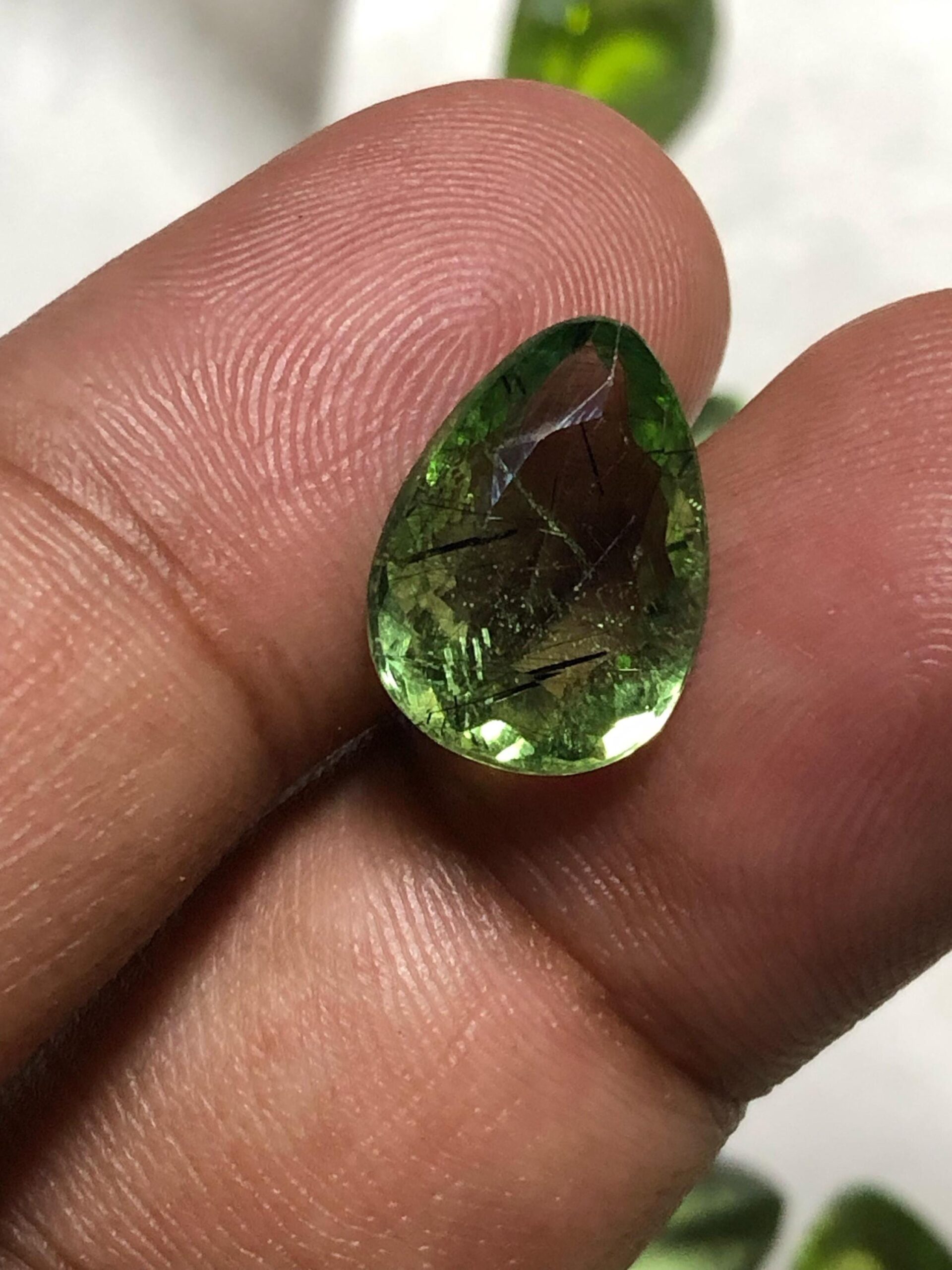 Natural 5.47 Carat Green Peridot Gemstone | Teardrop Trillion Cut | Rutile Peridot - Image 2