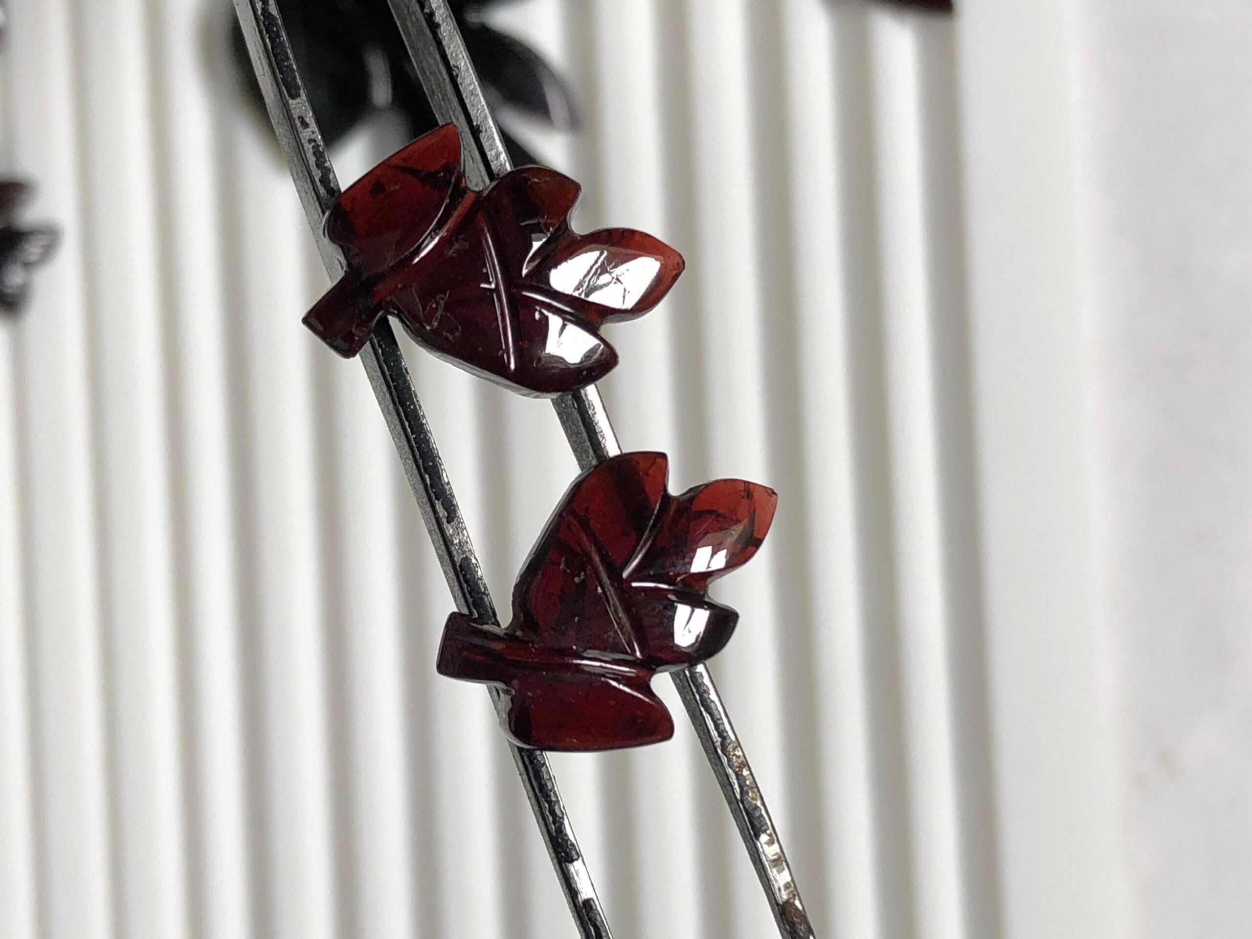 17.235 Ct Natural Red Tourmaline Leaf Carving Pair | Hand-Carved Gemstone for Earrings - Image 5