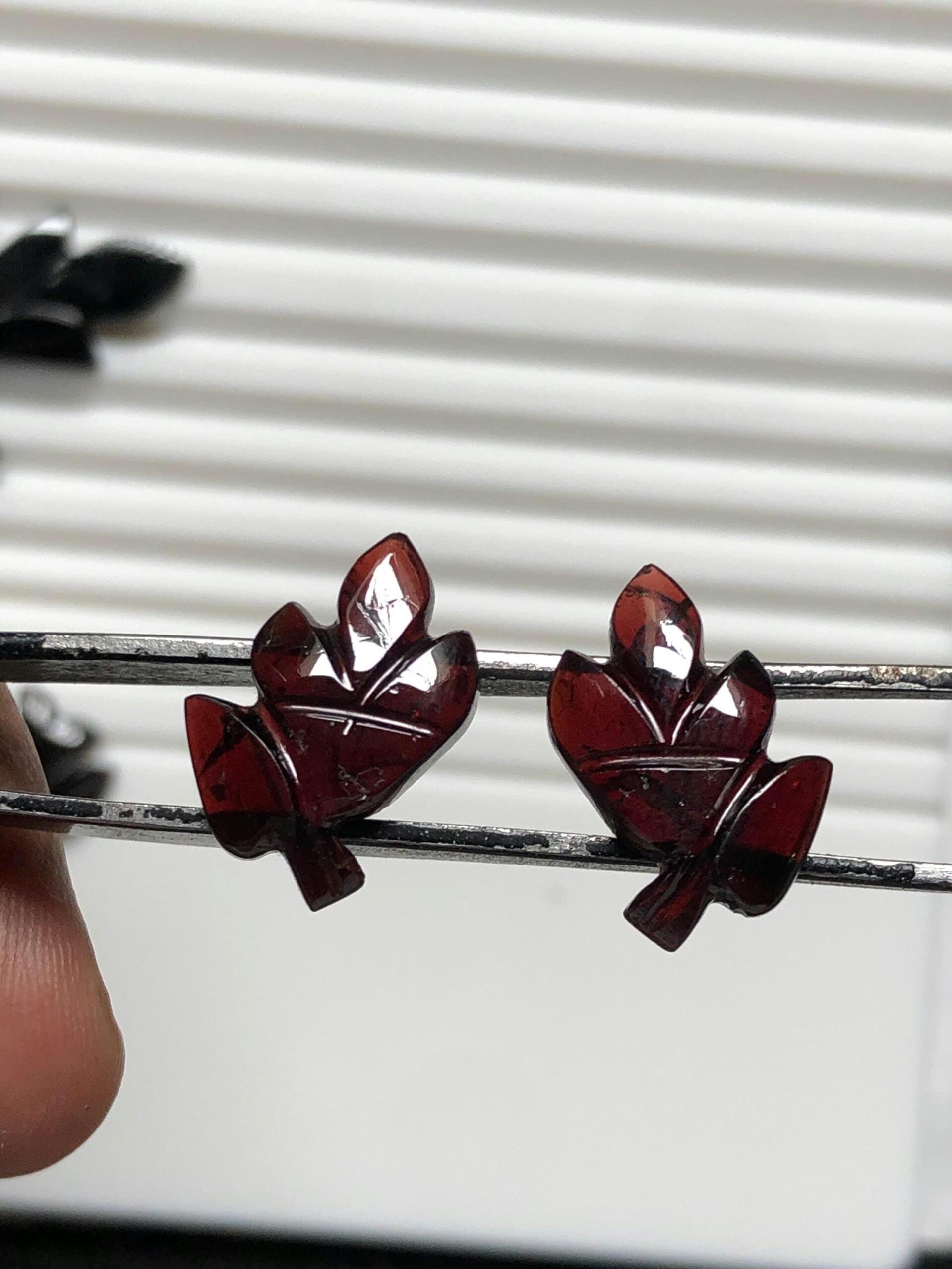 17.235 Ct Natural Red Tourmaline Leaf Carving Pair | Hand-Carved Gemstone for Earrings - Image 2