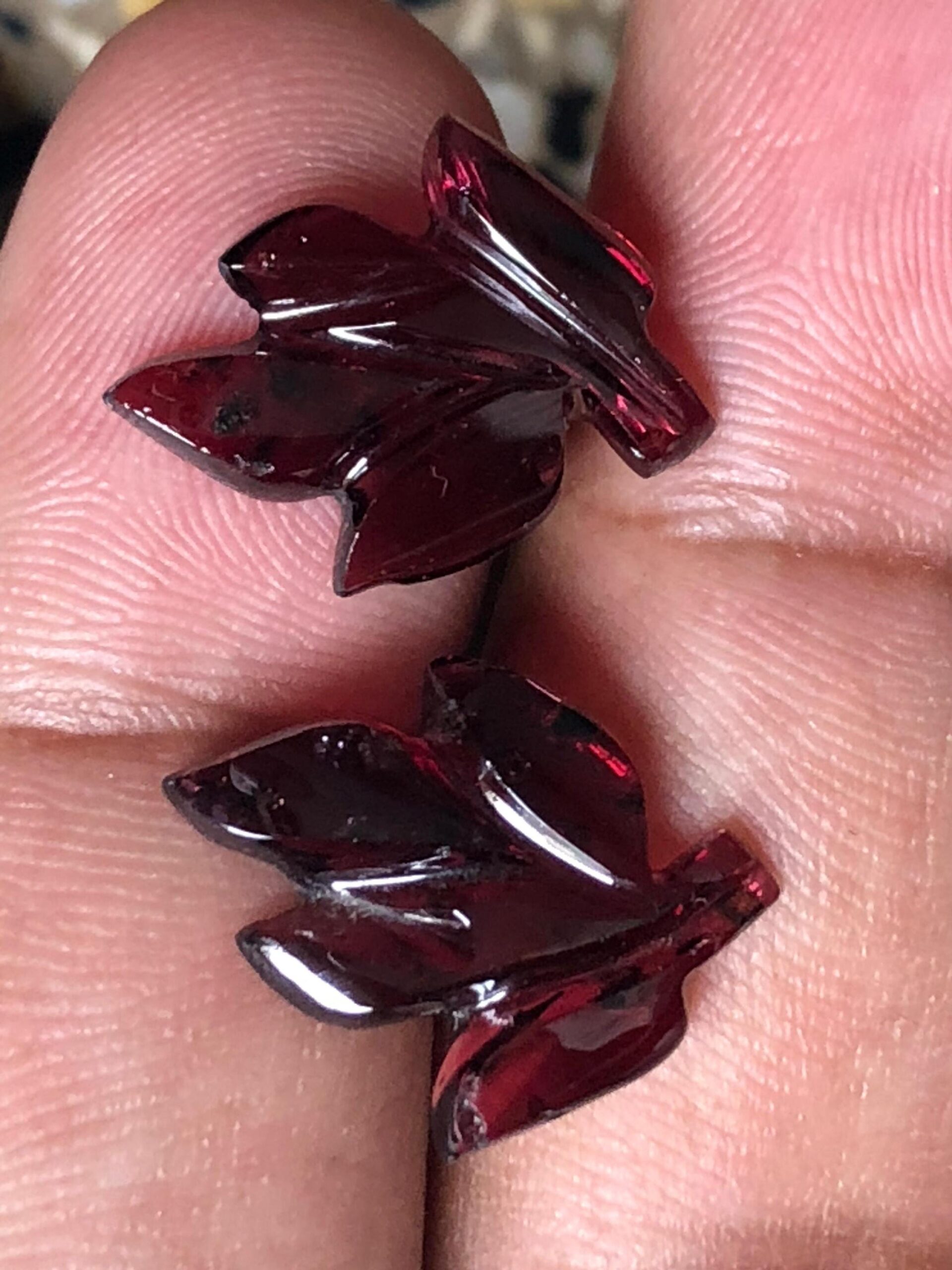 11.295 Ct Natural Red Tourmaline Leaf Carving Pair | Hand-Carved Gemstones for Earrings