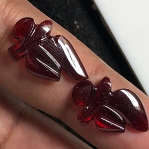 12.060 Ct Natural Red Tourmaline Leaf Carving Pair | Hand-Carved Gemstones for Earrings