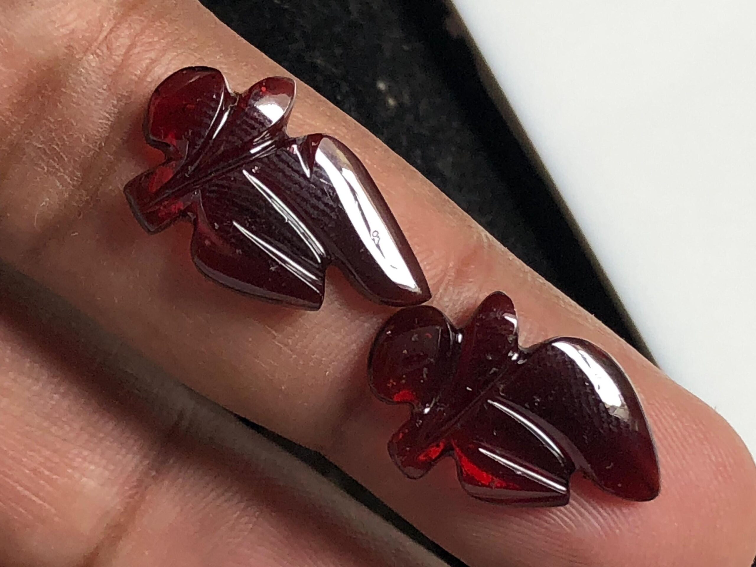 12.060 Ct Natural Red Tourmaline Leaf Carving Pair | Hand-Carved Gemstones for Earrings
