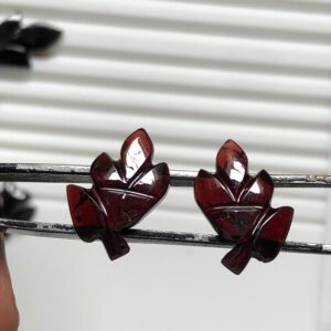 17.235 Ct Natural Red Tourmaline Leaf Carving Pair | Hand-Carved Gemstone for Earrings