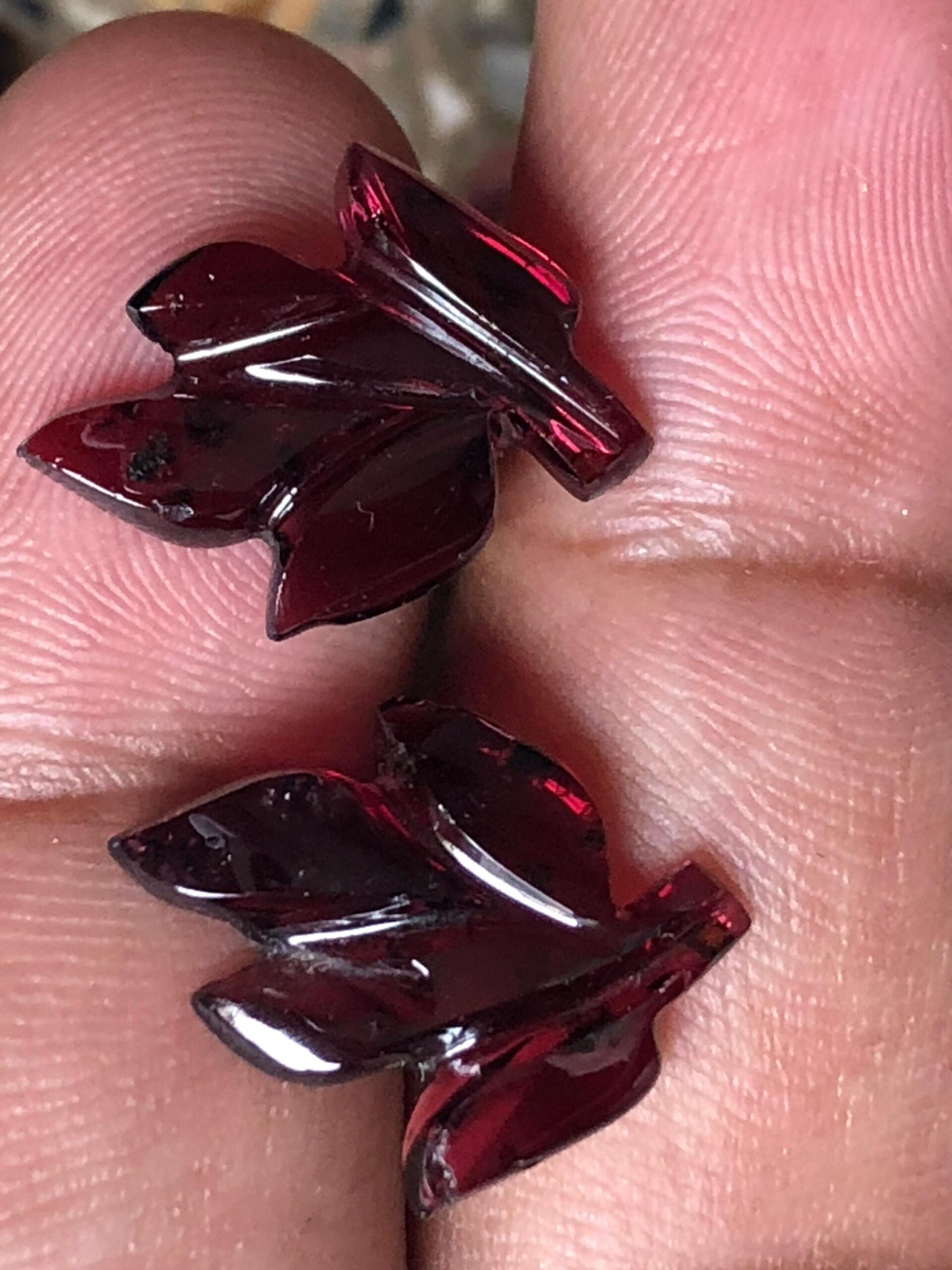 11.295 Ct Natural Red Tourmaline Leaf Carving Pair | Hand-Carved Gemstones for Earrings - Image 2