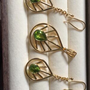 Natural Peridot Necklace and Earrings Set | Gold Plated Leaf Design | August Birthstone