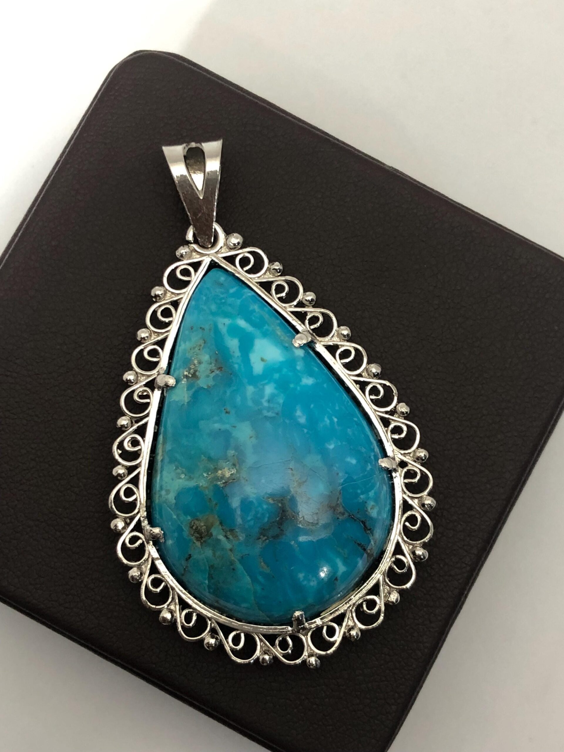 Handmade Teardrop Turquoise Pendant: Sterling Silver Boho Necklace 56.3*33.9 mm - Image 2