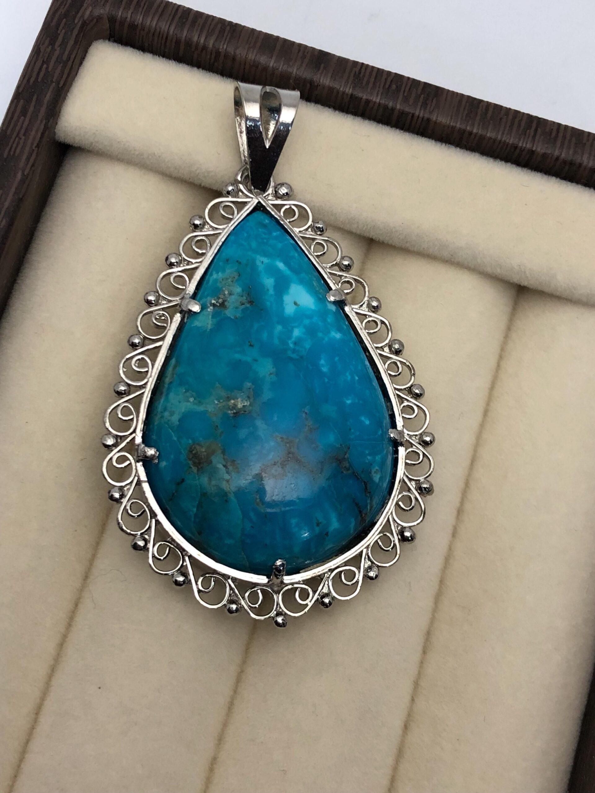 Handmade Teardrop Turquoise Pendant: Sterling Silver Boho Necklace 56.3*33.9 mm - Image 3