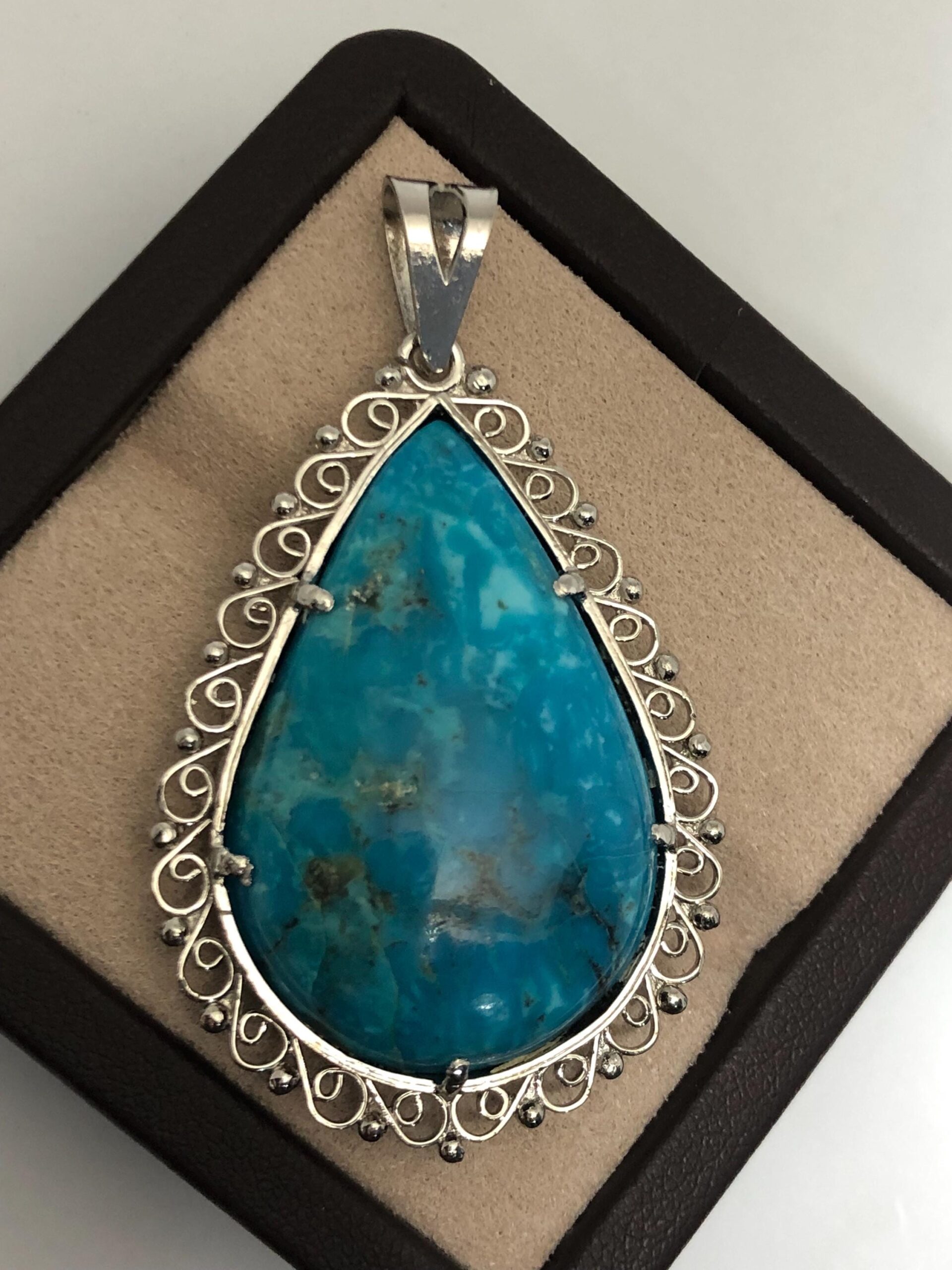 Handmade Teardrop Turquoise Pendant: Sterling Silver Boho Necklace 56.3*33.9 mm - Image 6