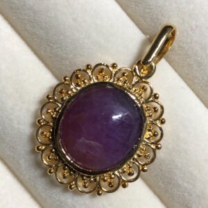 Vintage natural Ruby Cabochon Pendant: Gold Plated Sterling Silver