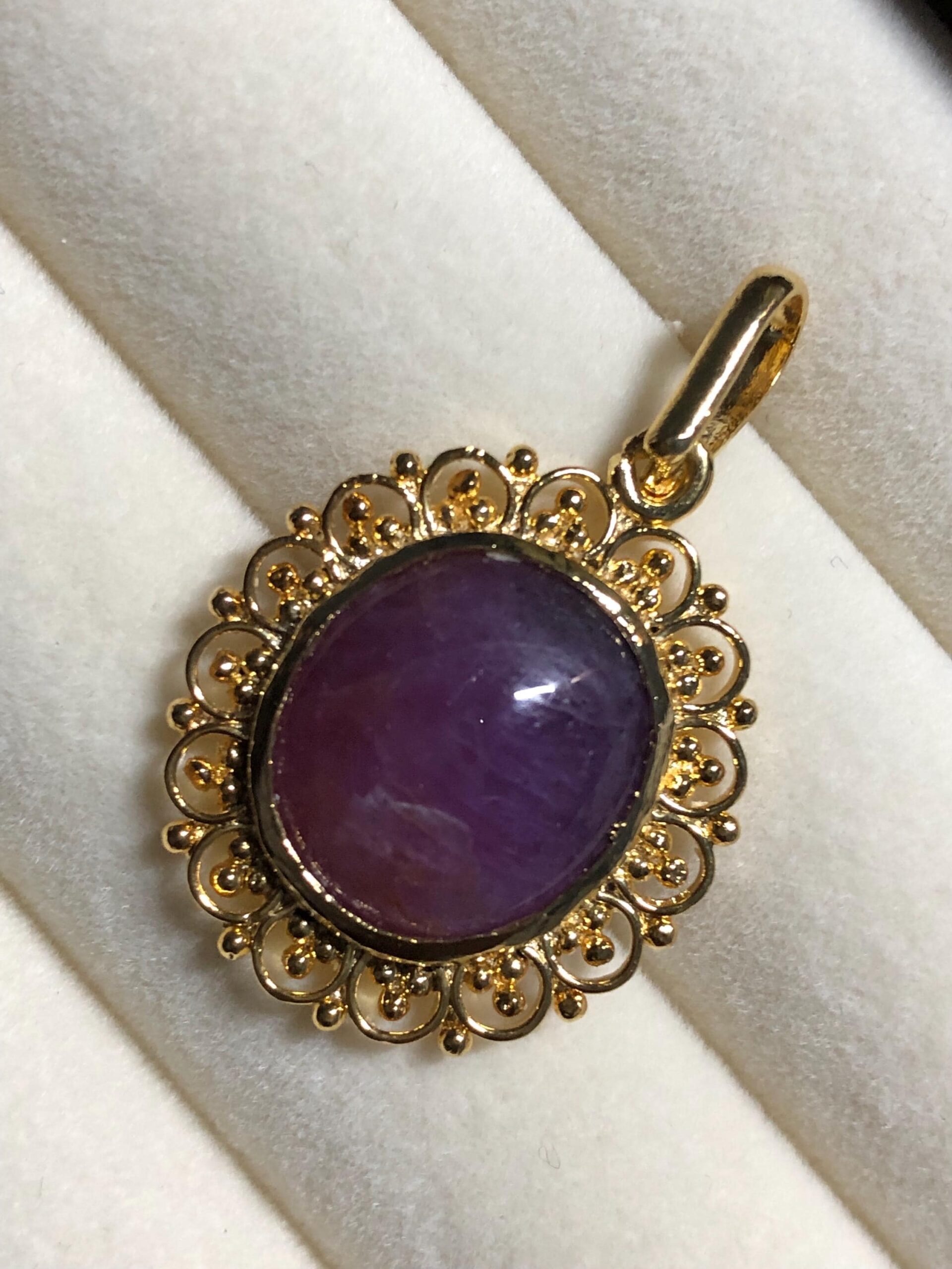 Vintage natural Ruby Cabochon Pendant: Gold Plated Sterling Silver