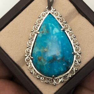 Handmade Teardrop Turquoise Pendant: Sterling Silver Boho Necklace 56.3*33.9 mm