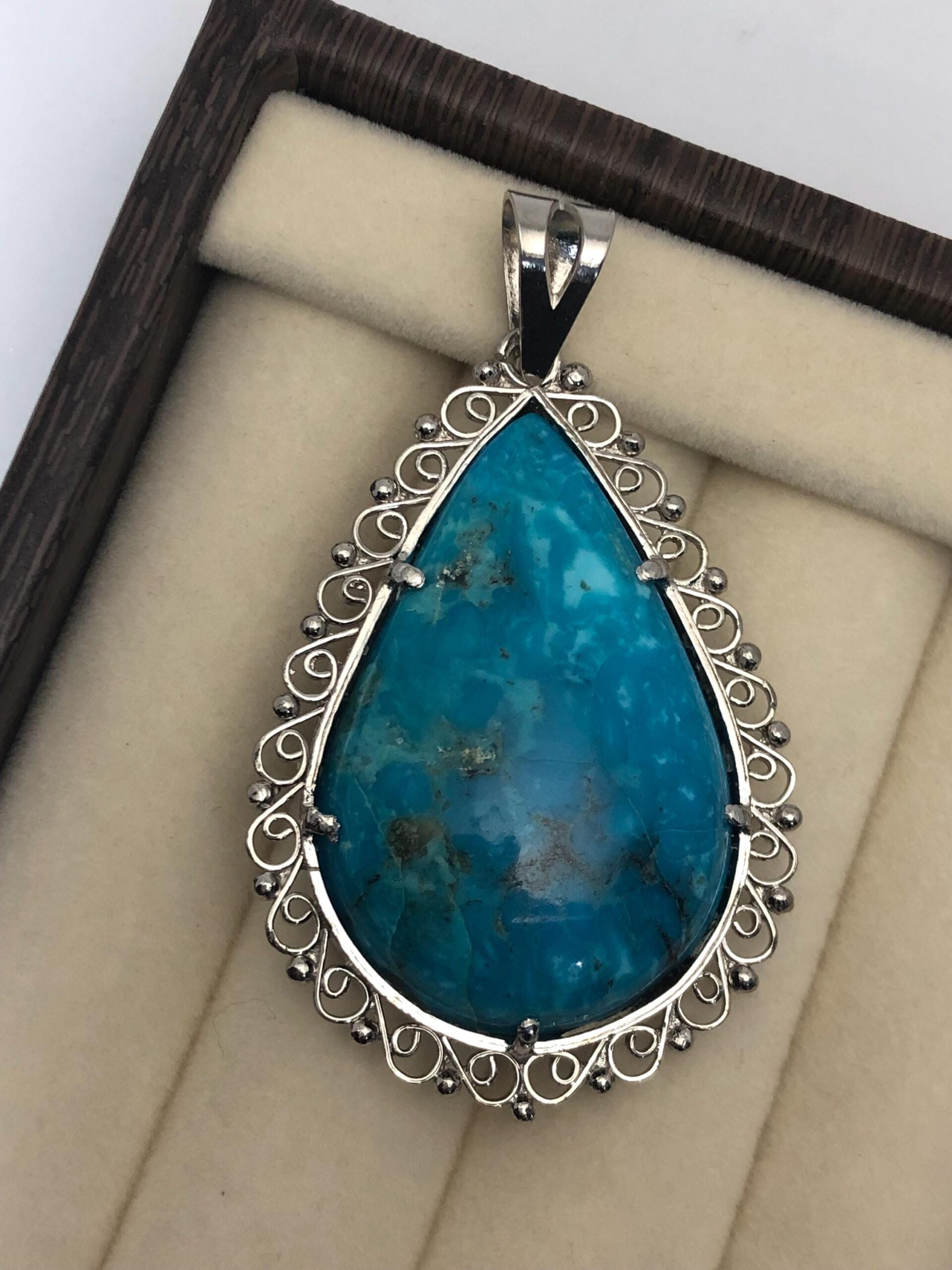 Handmade Teardrop Turquoise Pendant: Sterling Silver Boho Necklace 56.3*33.9 mm - Image 5
