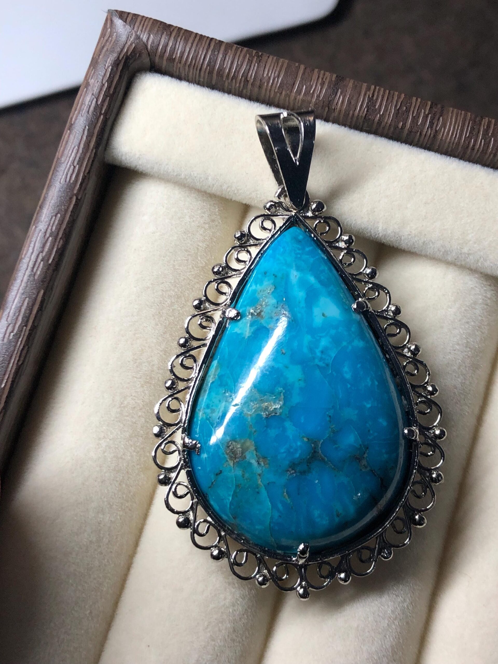 Handmade Teardrop Turquoise Pendant: Sterling Silver Boho Necklace 56.3*33.9 mm - Image 9