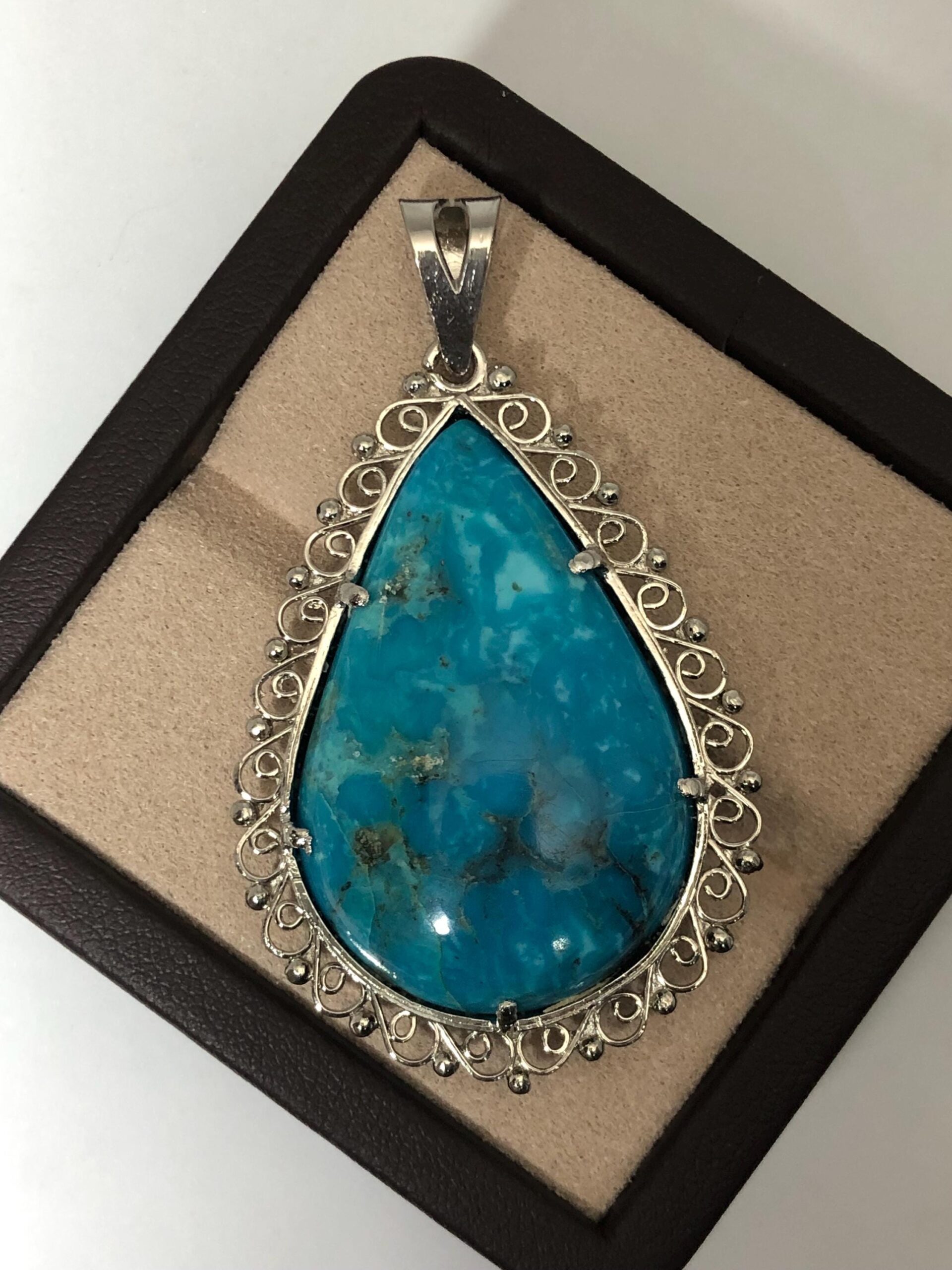Handmade Teardrop Turquoise Pendant: Sterling Silver Boho Necklace 56.3*33.9 mm - Image 7