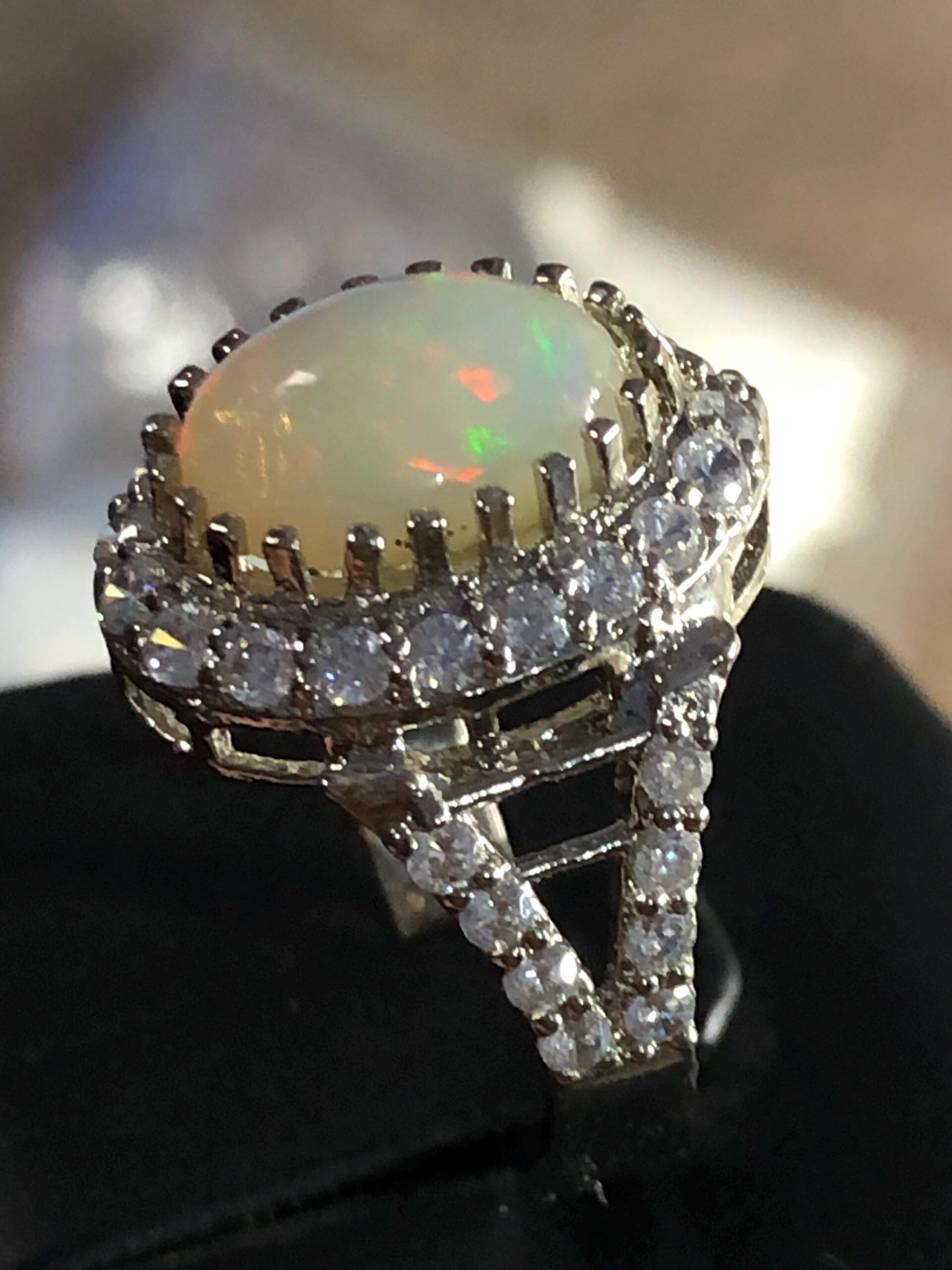 Ethiopian Opal Ring | Sterling Silver, Zircon Halo, Handmade, ring size US 7 - Image 3