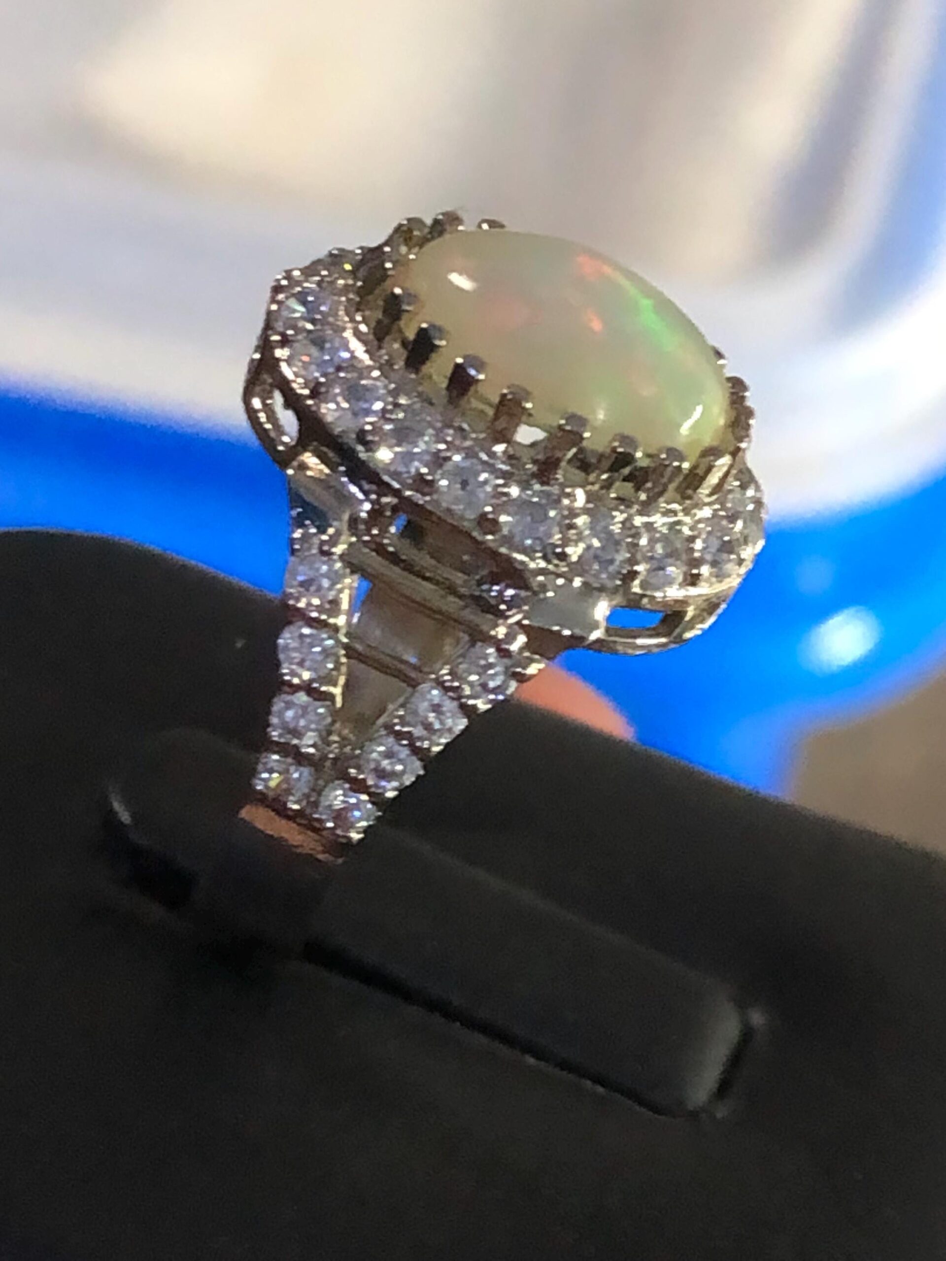 Ethiopian Opal Ring | Sterling Silver, Zircon Halo, Handmade, ring size US 7 - Image 5