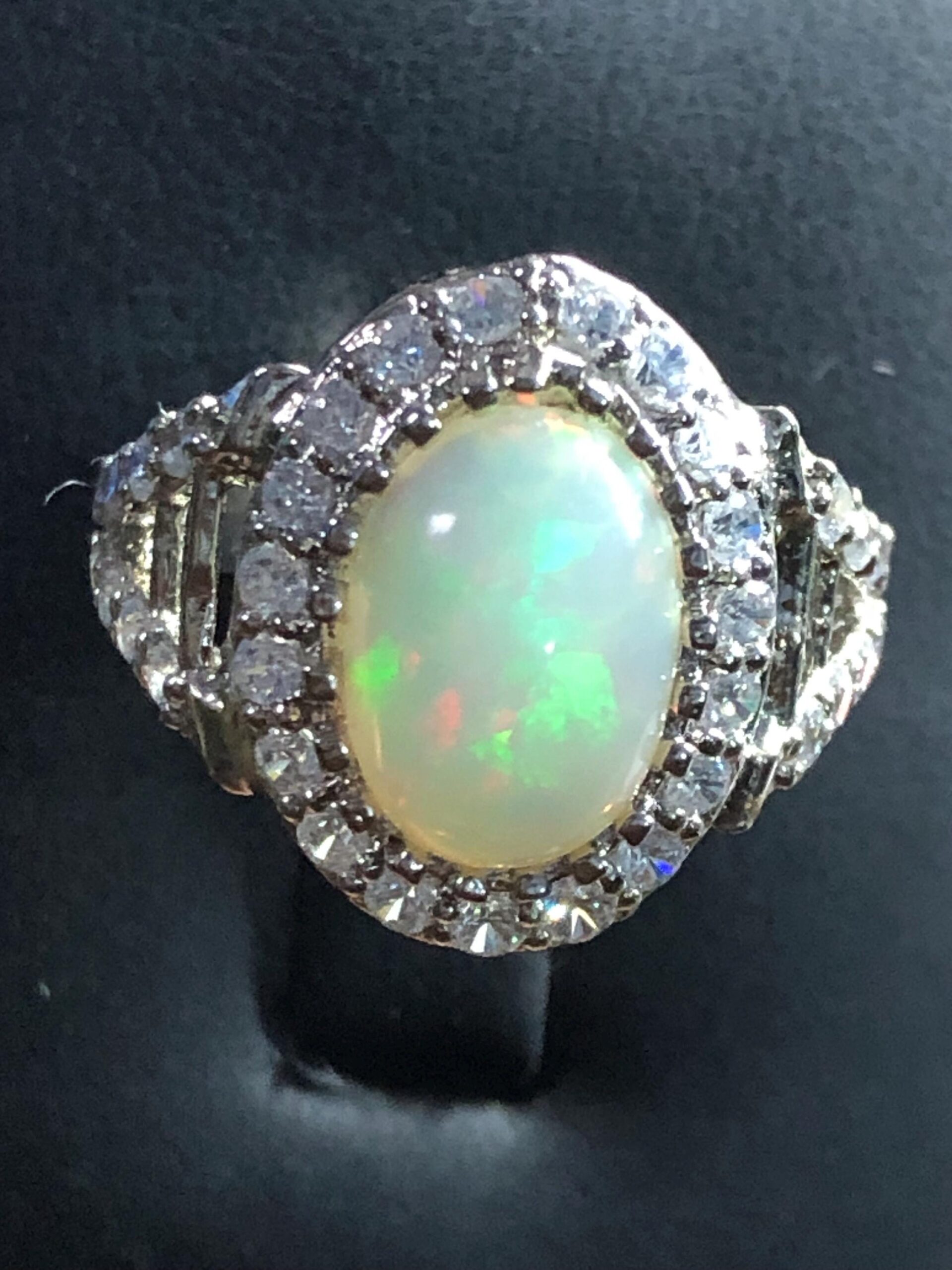 Ethiopian Opal Ring | Sterling Silver, Zircon Halo, Handmade, ring size US 7 - Image 8
