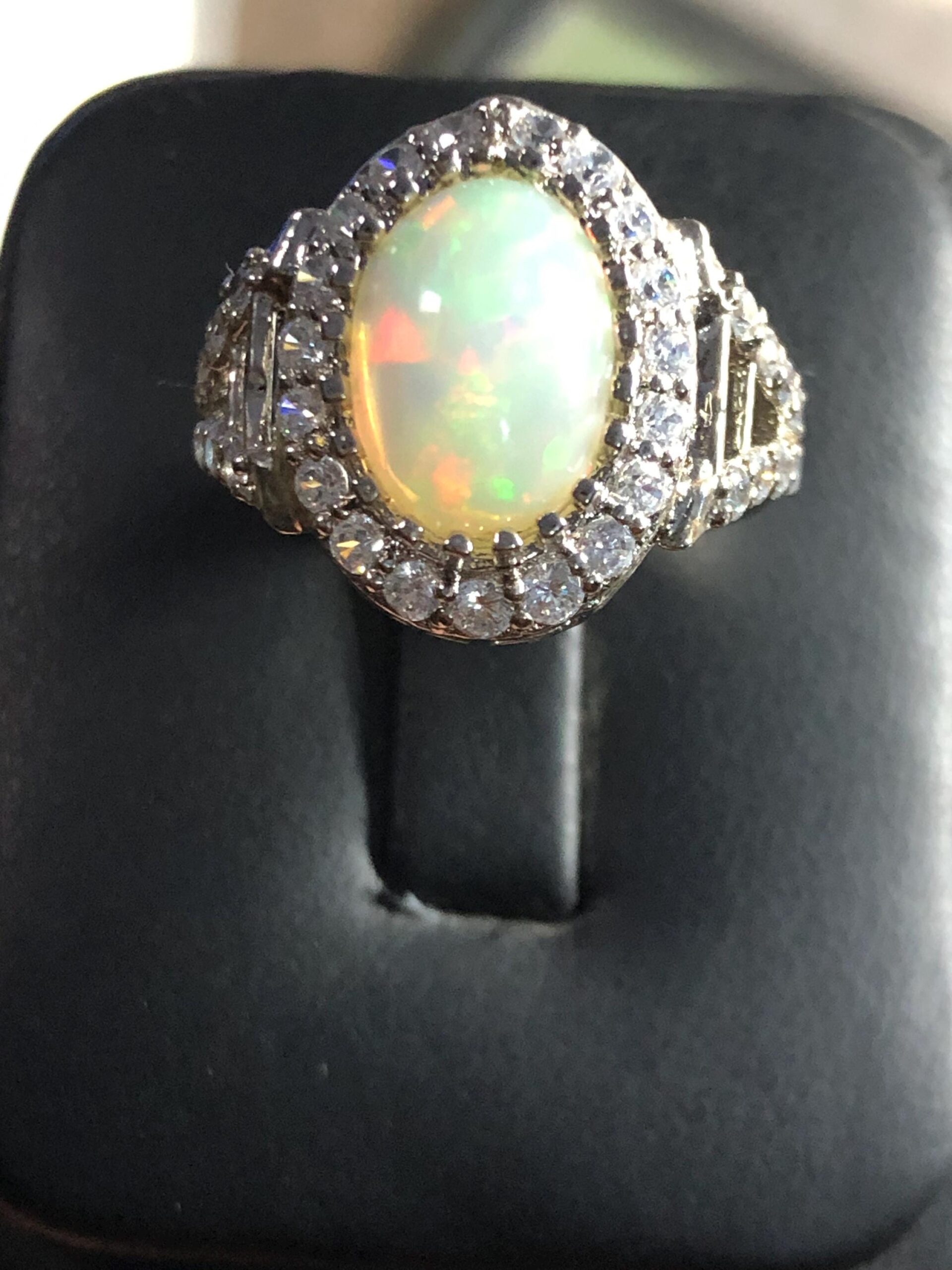 Ethiopian Opal Ring | Sterling Silver, Zircon Halo, Handmade, ring size US 7 - Image 6