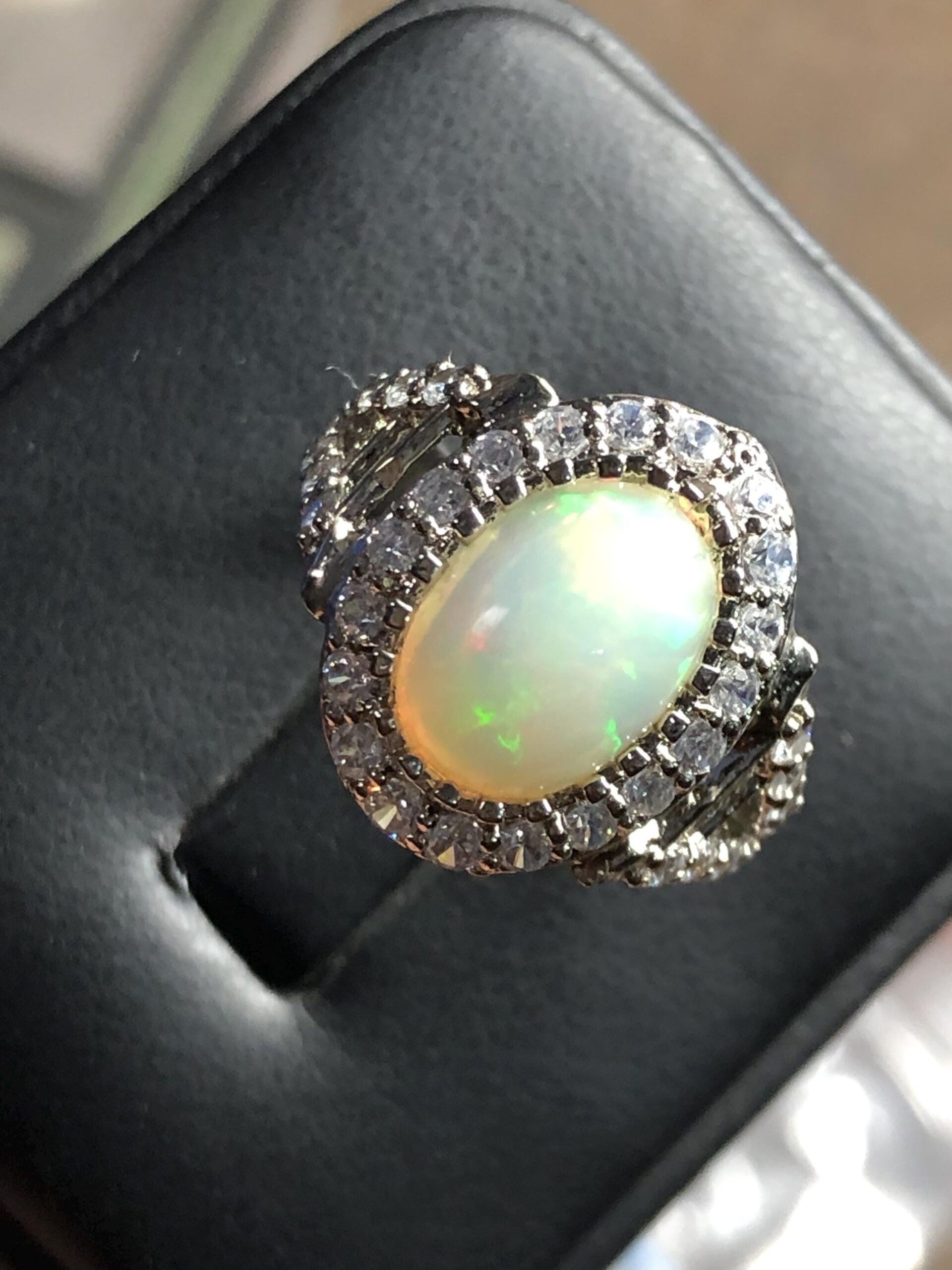 Ethiopian Opal Ring | Sterling Silver, Zircon Halo, Handmade, ring size US 7 - Image 4