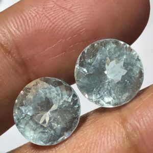 Matching Aquamarine Gemstone Pair | 11.00 ct, 10.8 mm Round Faceted