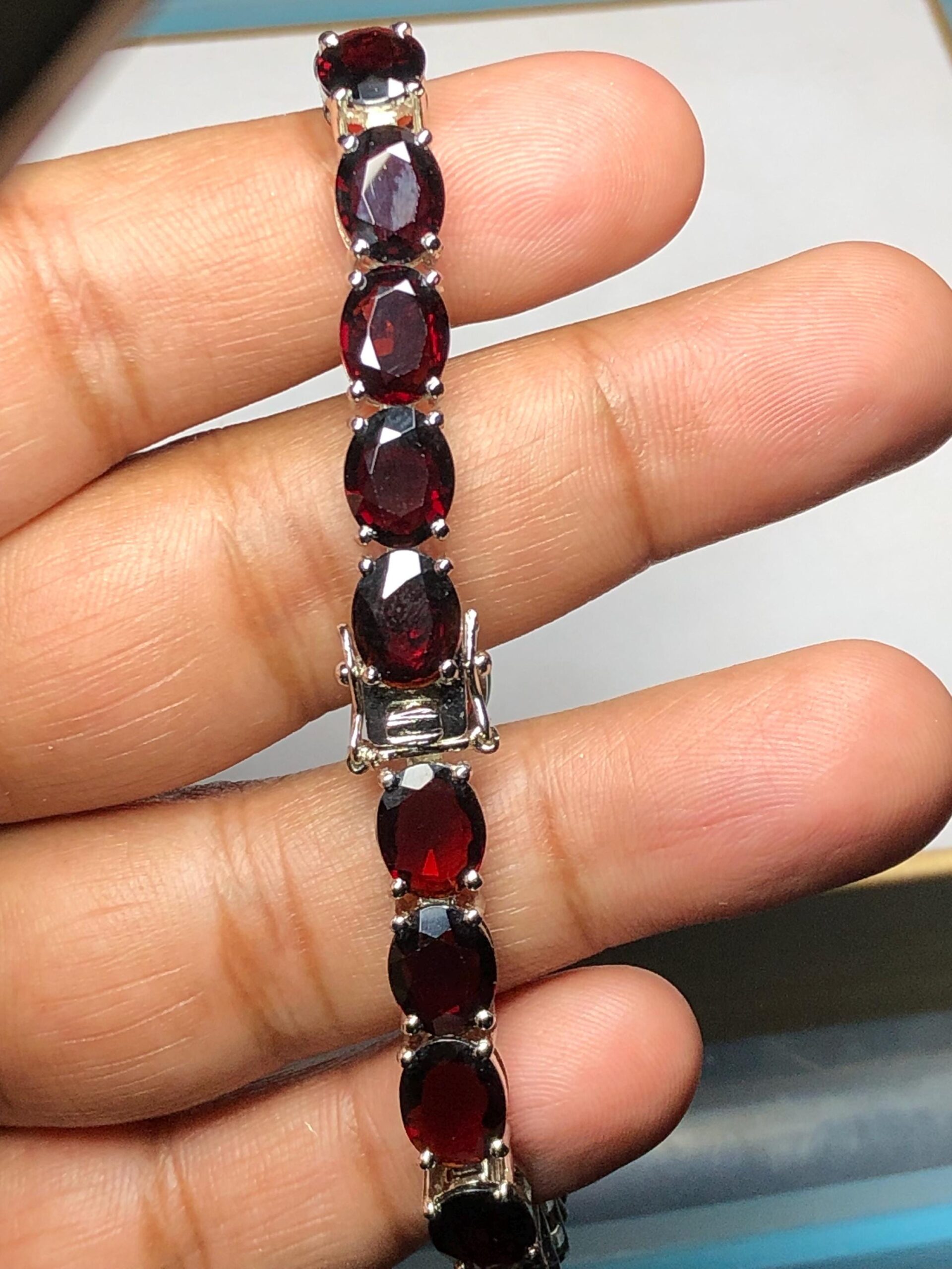 Natural Rhodolite Tennis Bracelet | 925 Sterling Silver, Capricorn–Aquarius Star Gem, length 7 inch - Image 2