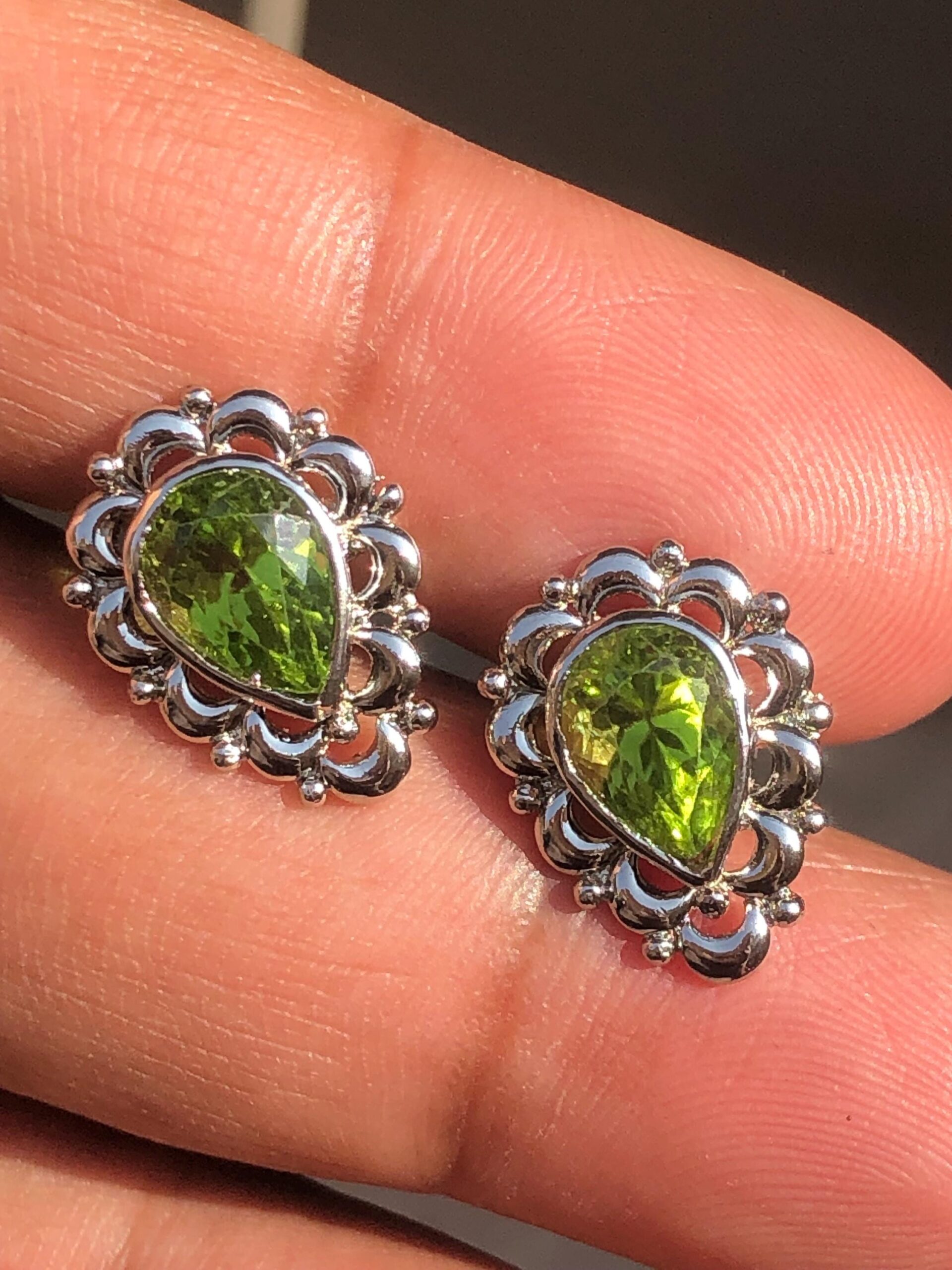 Pear natural Peridot Sterling Silver Stud Earrings | August Birthstone - Image 3