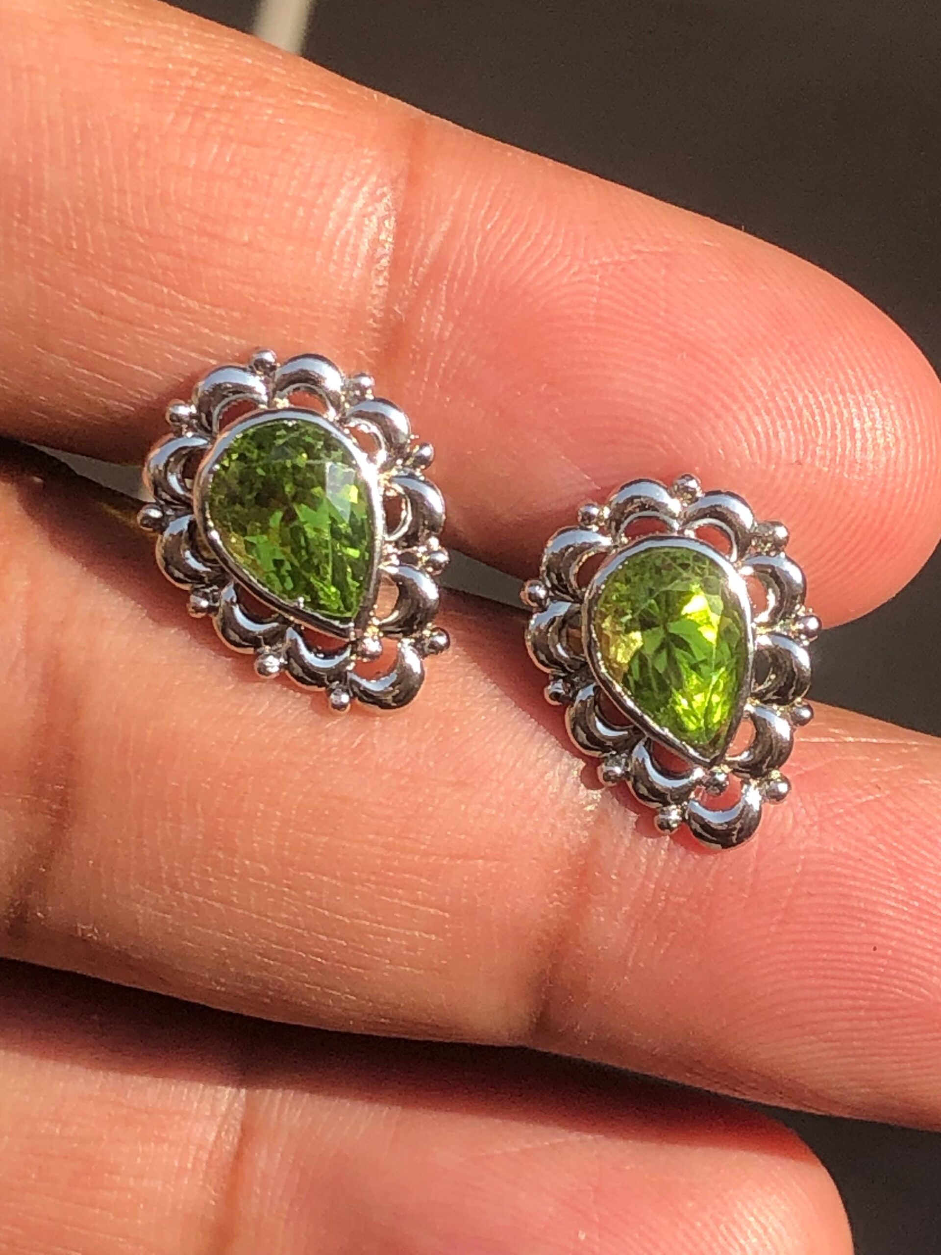 Pear natural Peridot Sterling Silver Stud Earrings | August Birthstone - Image 5