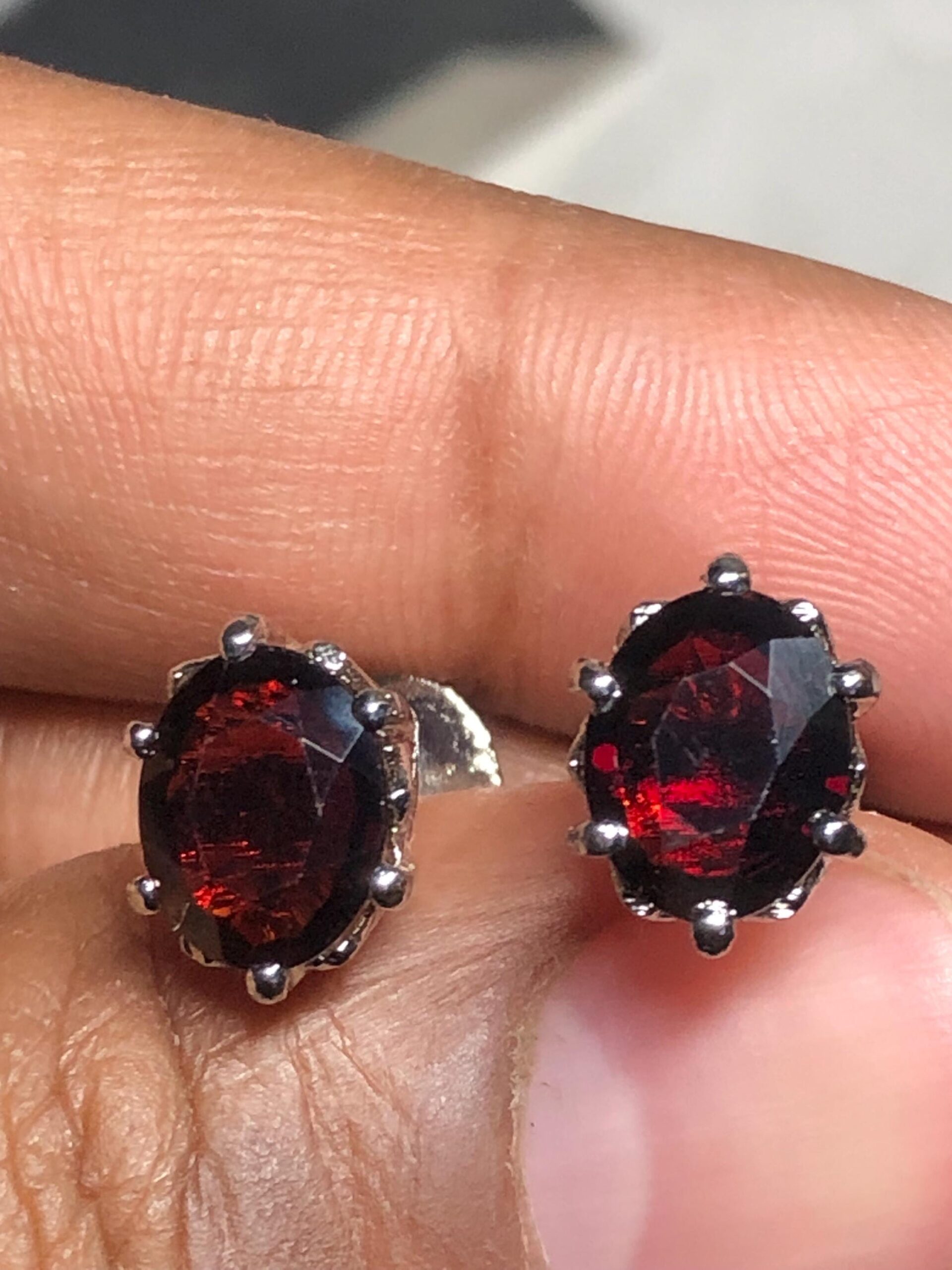 natural Rhodolite Garnet Stud Earrings | Oval 925 Sterling Silver, Handmade - Image 6