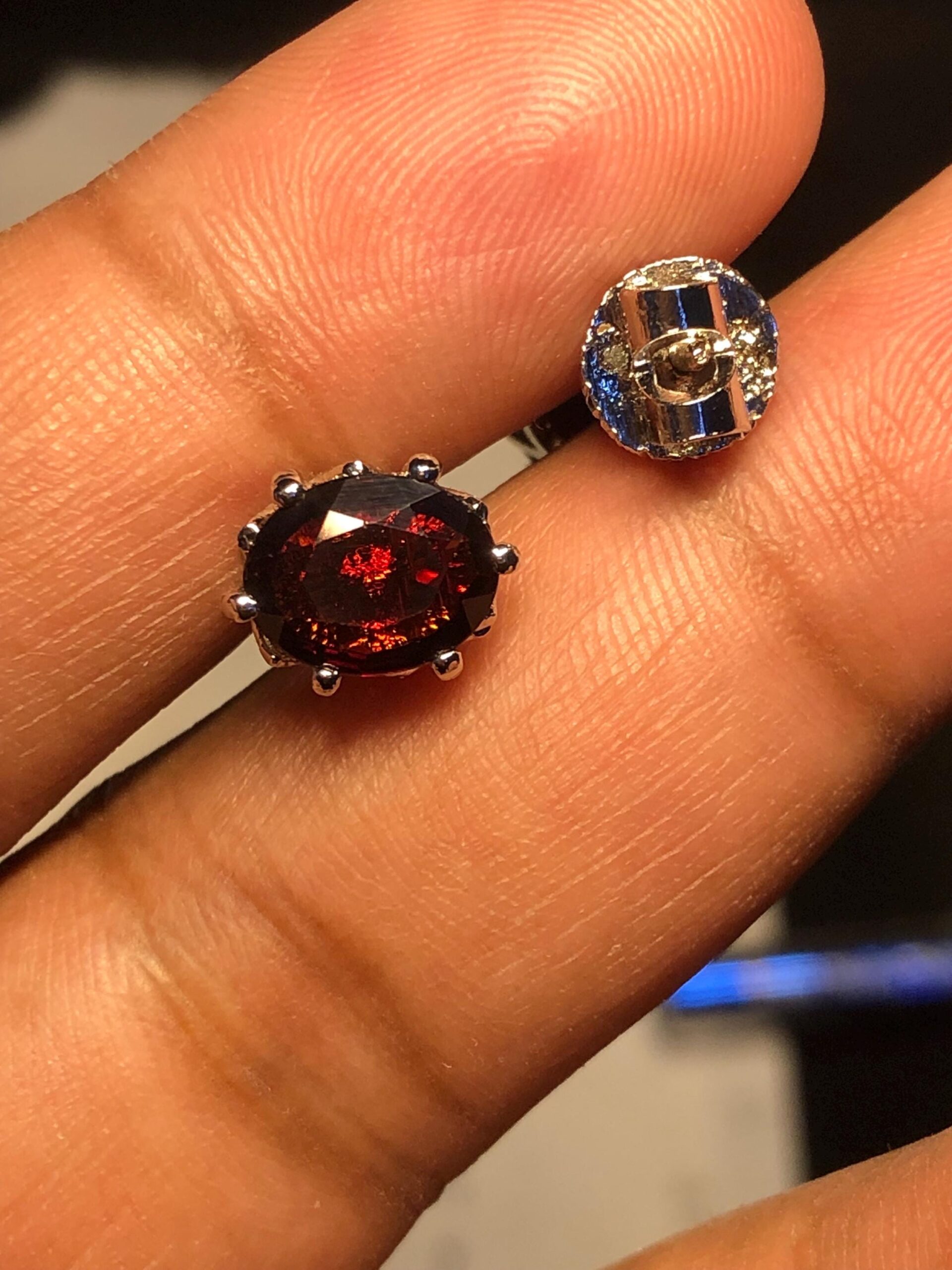 natural Rhodolite Garnet Stud Earrings | Oval 925 Sterling Silver, Handmade - Image 2