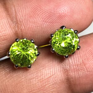 Natural Peridot Stud Earrings | 7.3mm Sterling Silver | Zodiac Gem Studs for Leo & Virgo