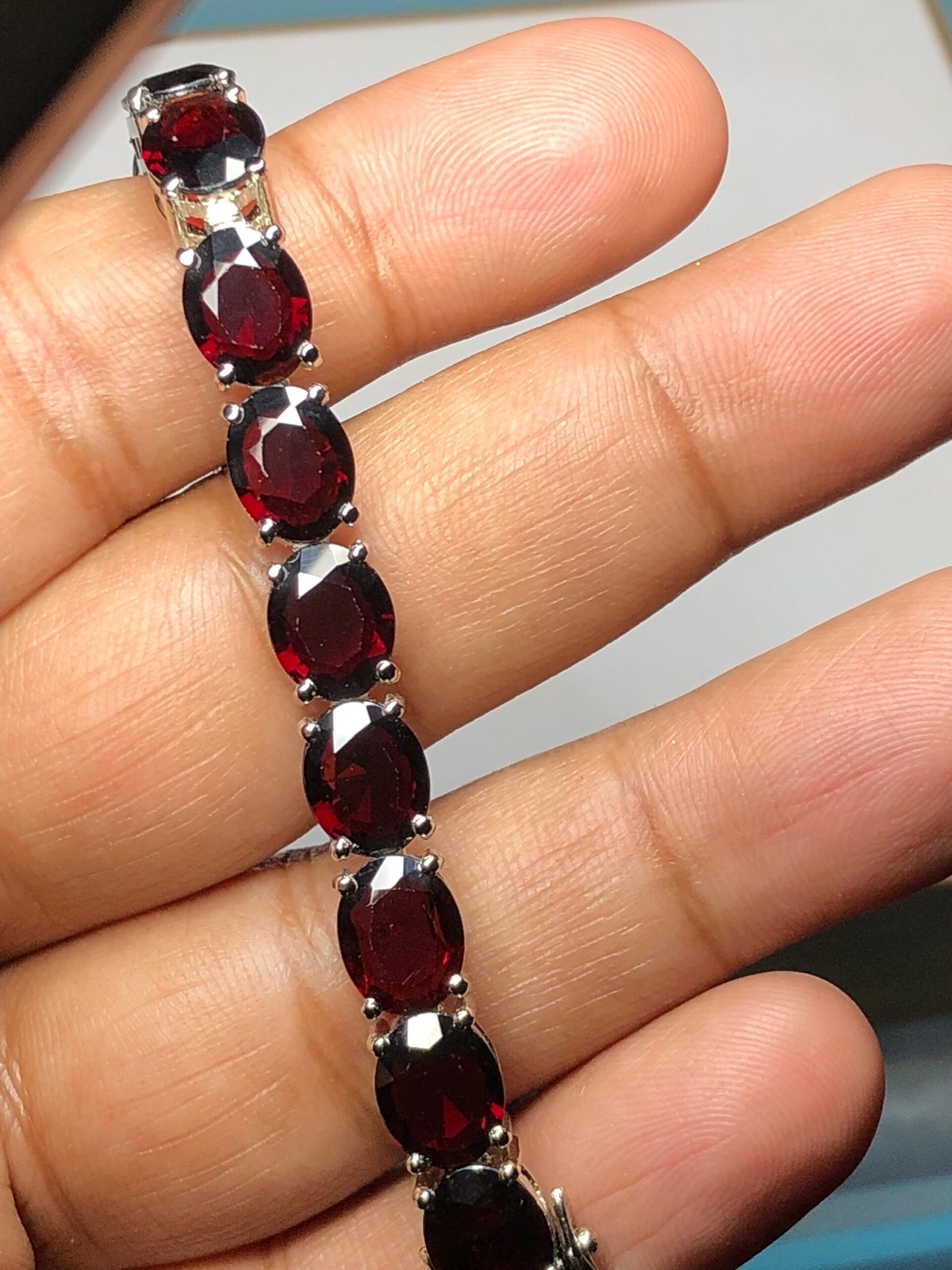 Natural Rhodolite Tennis Bracelet | 925 Sterling Silver, Capricorn–Aquarius Star Gem, length 7 inch