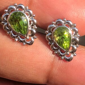 Pear natural Peridot Sterling Silver Stud Earrings | August Birthstone