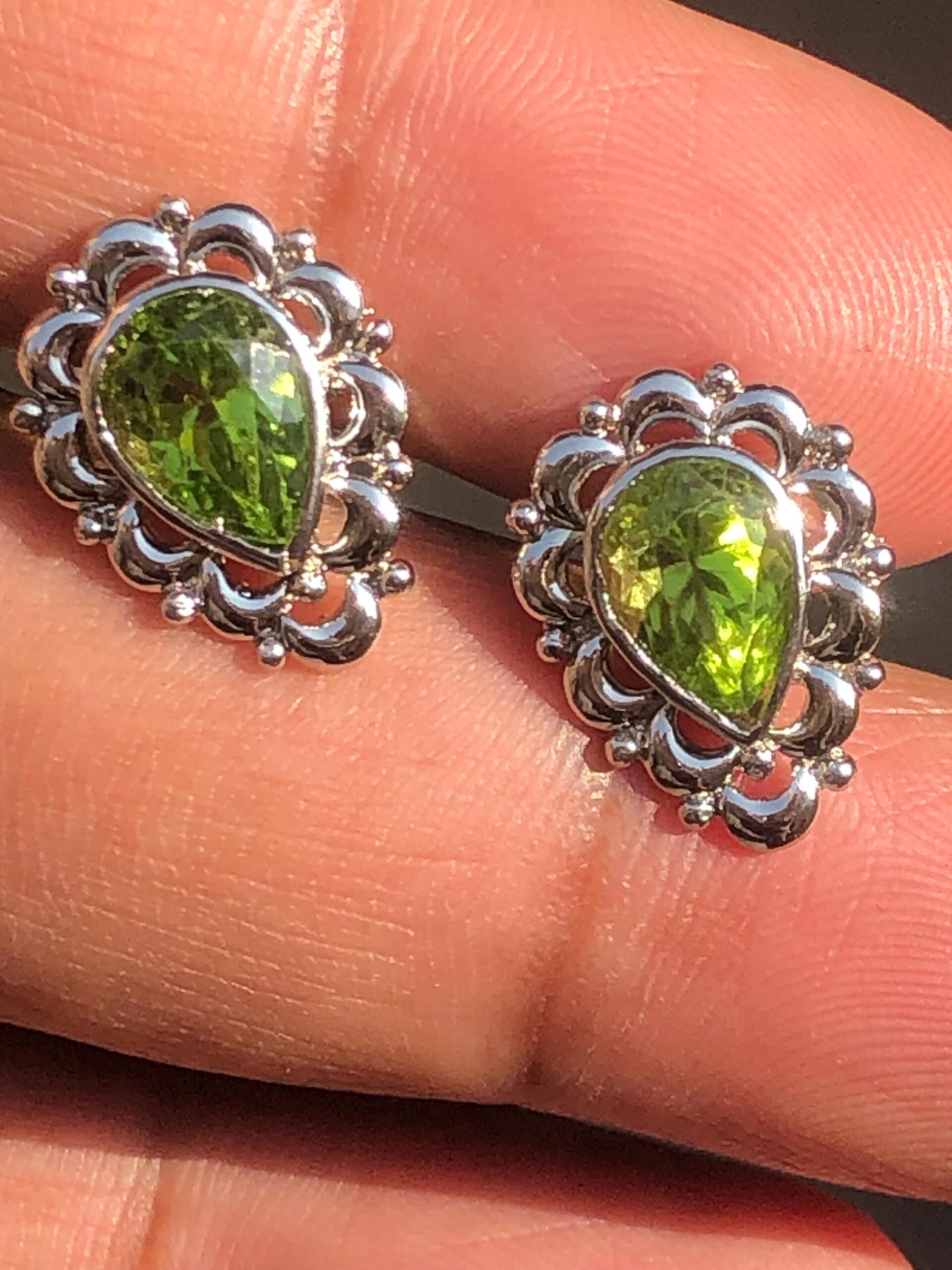 Pear natural Peridot Sterling Silver Stud Earrings | August Birthstone