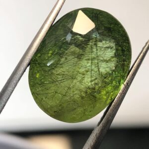 Natural Rutile Peridot Gemstone – 13.675 Ct Olive Green Oval, Pakistan Origin
