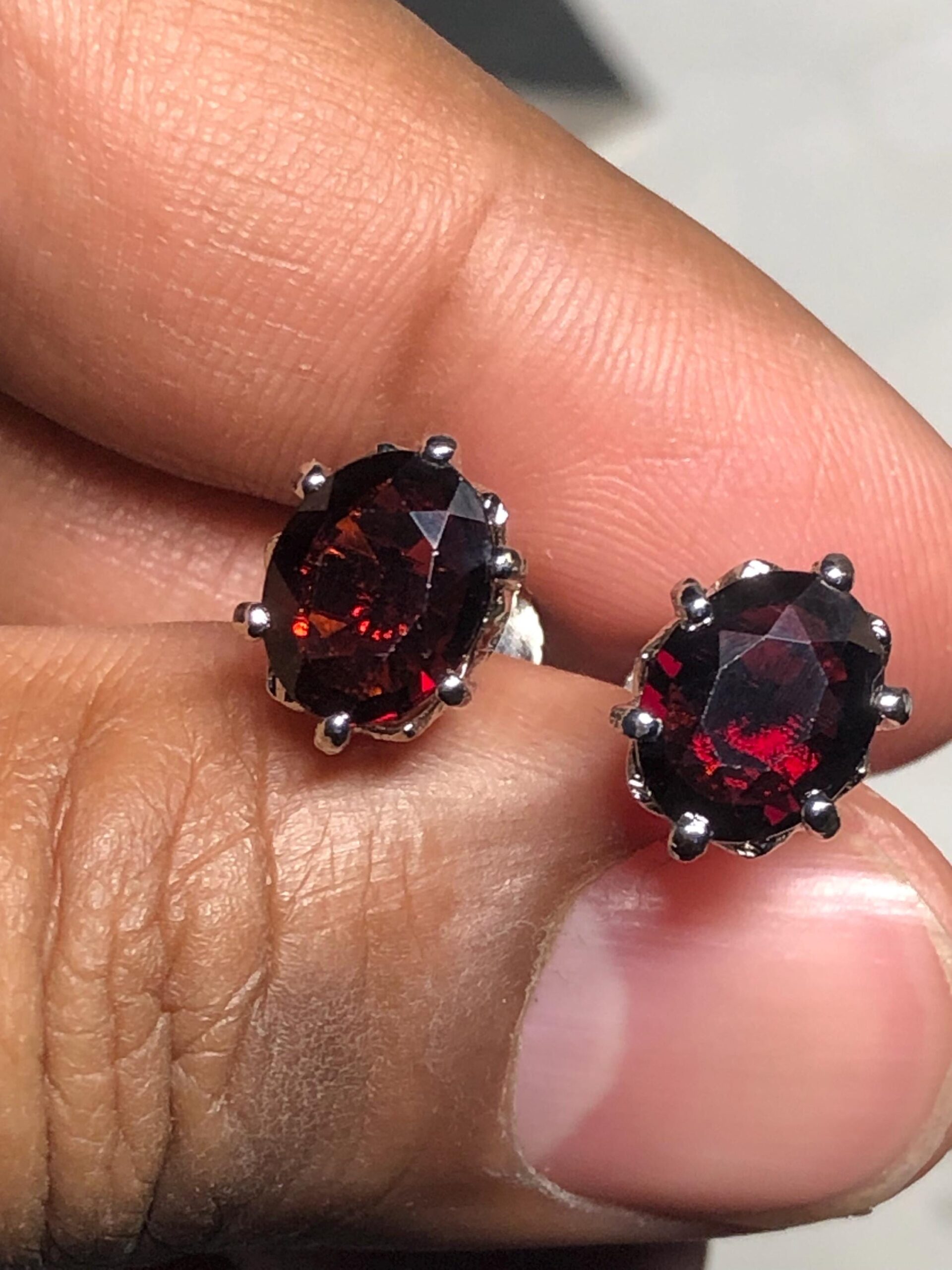 natural Rhodolite Garnet Stud Earrings | Oval 925 Sterling Silver, Handmade - Image 3