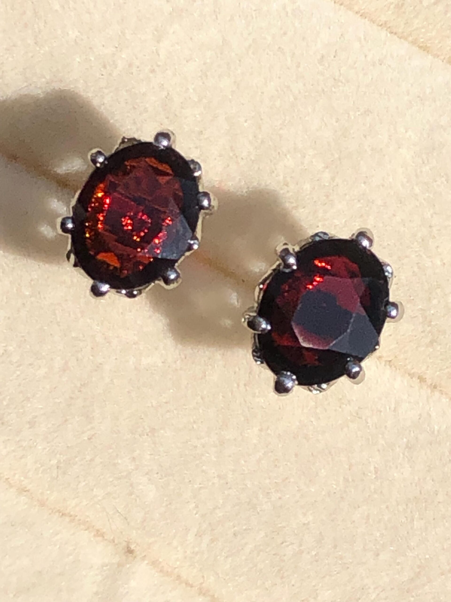 natural Rhodolite Garnet Stud Earrings | Oval 925 Sterling Silver, Handmade - Image 4