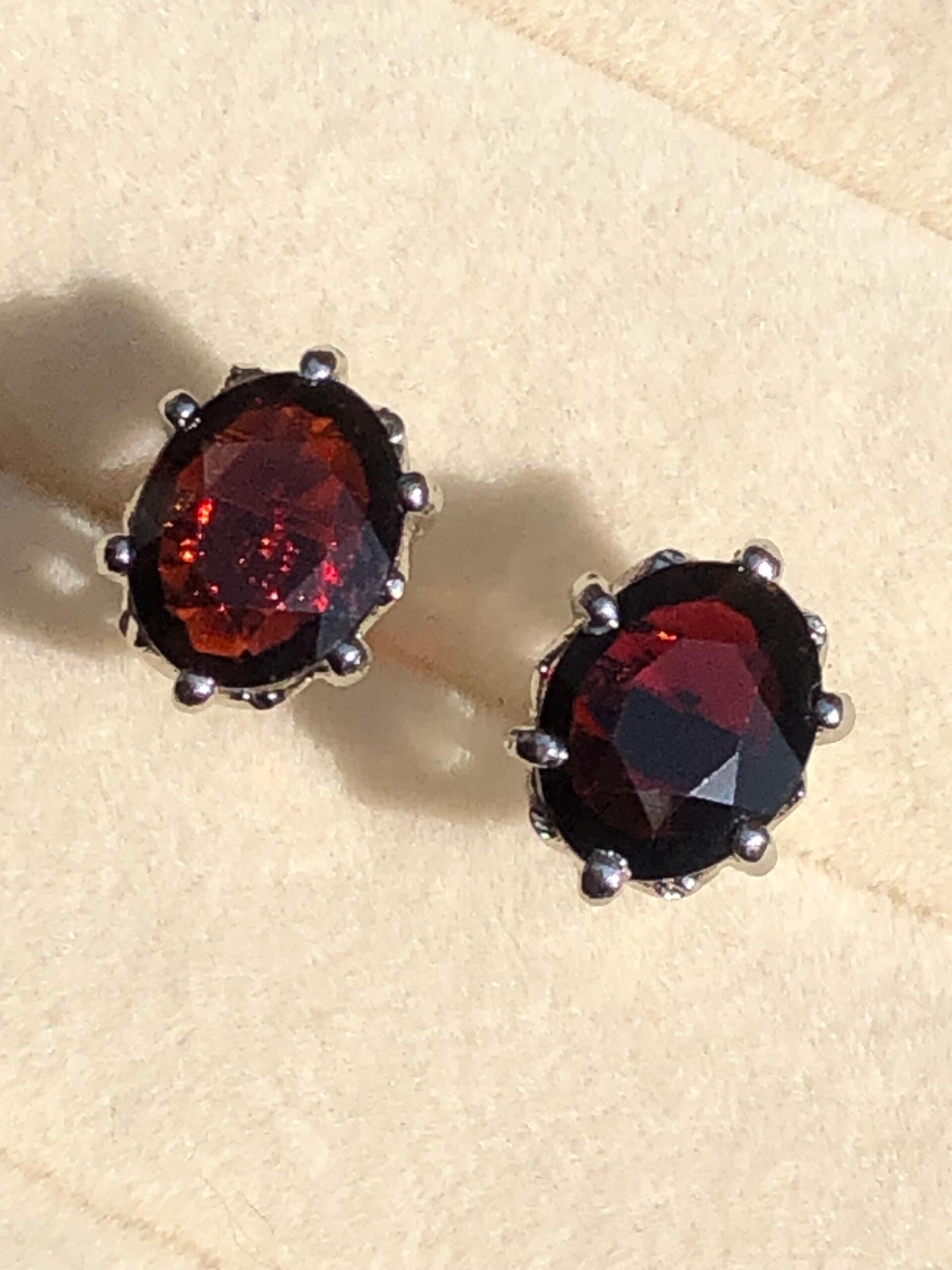 natural Rhodolite Garnet Stud Earrings | Oval 925 Sterling Silver, Handmade - Image 5