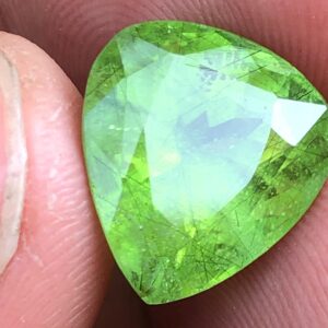 Natural Rutile Peridot Gemstone | 10.58 Carat Trillion Cut, Pakistan Mine
