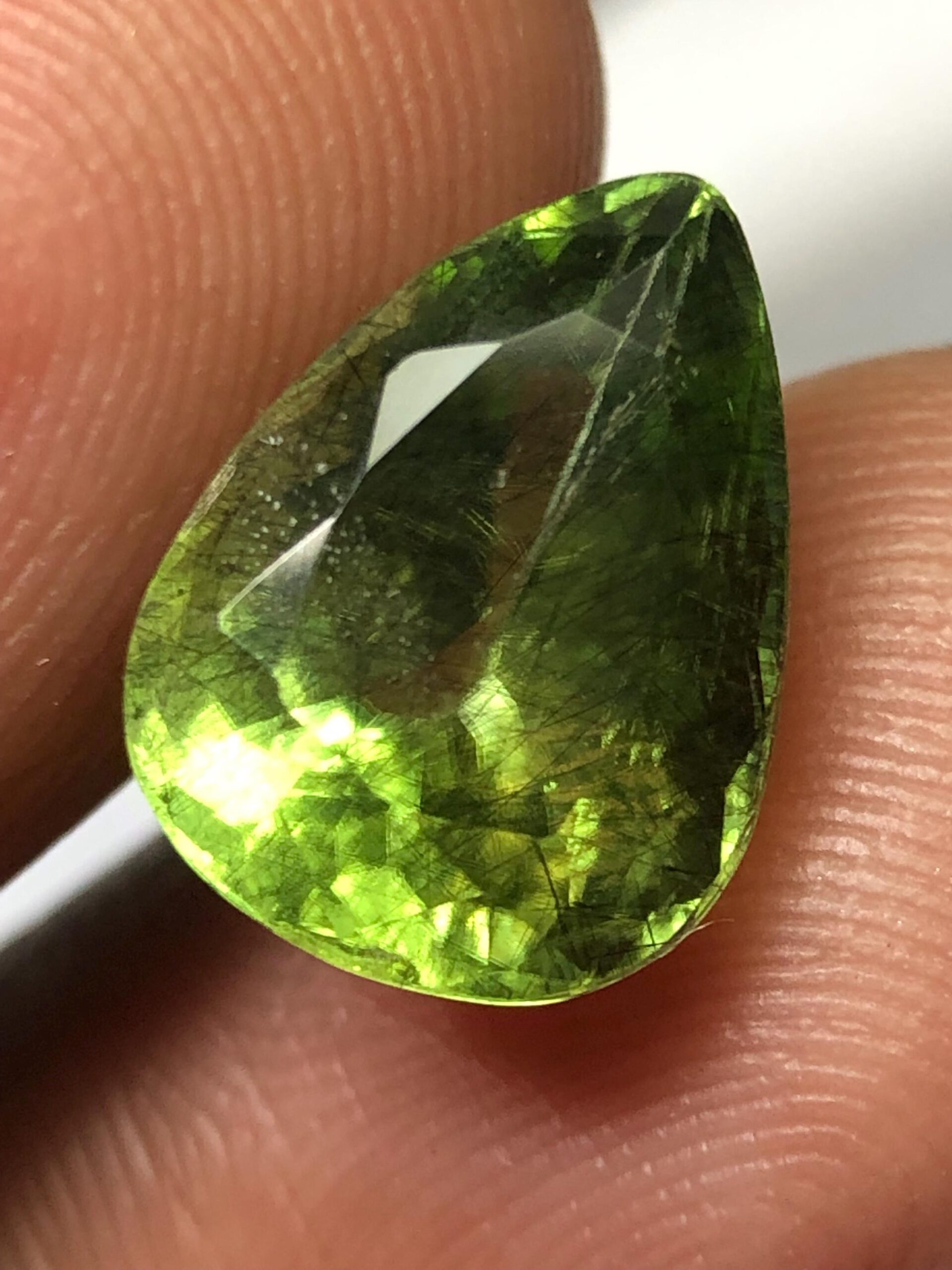4.74 Ct Natural Rutile Peridot 9.1x12.4 mm Trillion Cut – Green Peridot with Needle Inclusions - Image 5