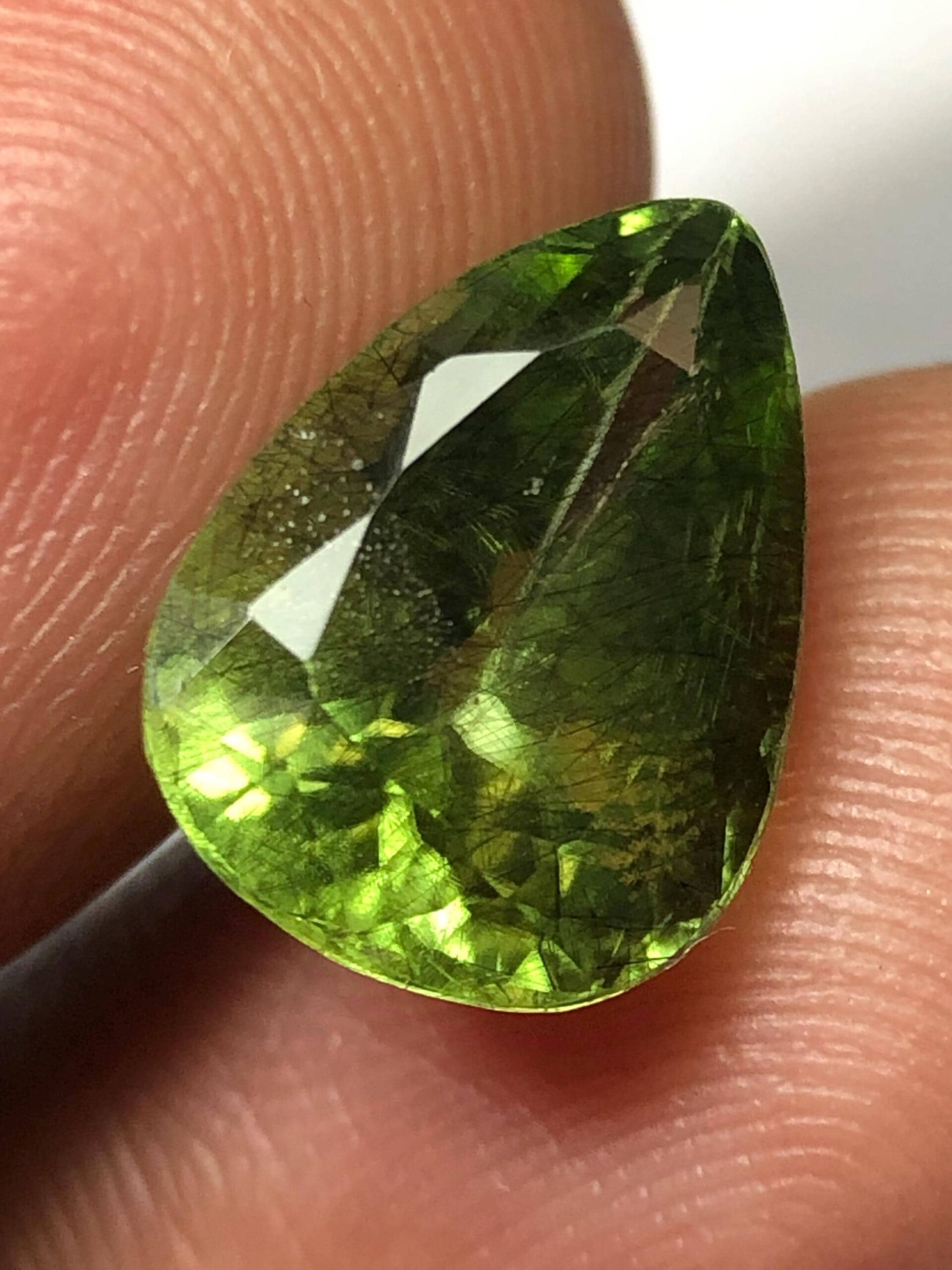 4.74 Ct Natural Rutile Peridot 9.1x12.4 mm Trillion Cut – Green Peridot with Needle Inclusions - Image 6