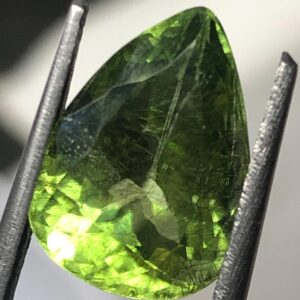 4.74 Ct Natural Rutile Peridot 9.1x12.4 mm Trillion Cut – Green Peridot with Needle Inclusions