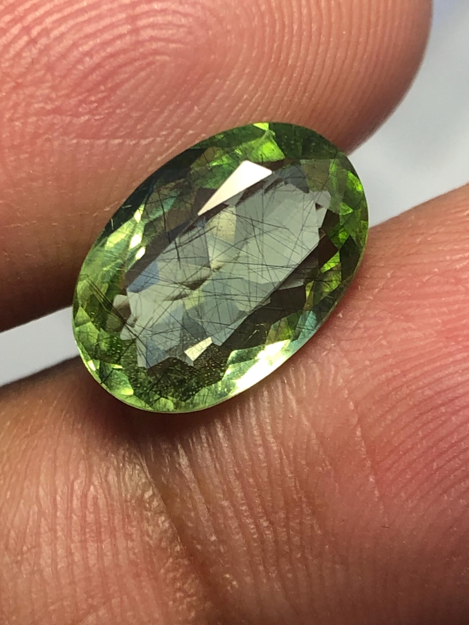 Natural Rutile Peridot Oval Gemstone – Green Needle Inclusions for Rings, Pendants – Pakistan Mine - Image 3
