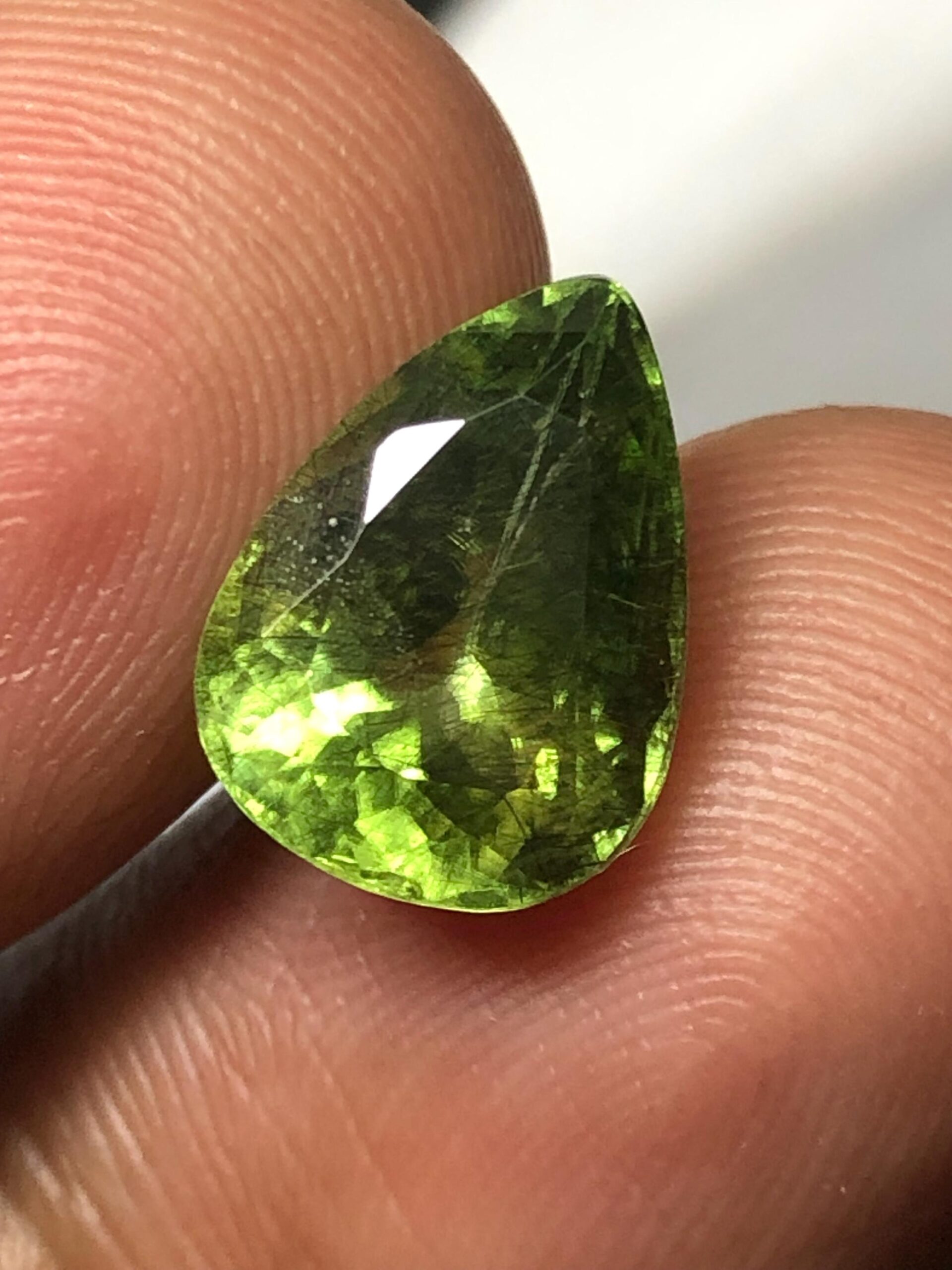 4.74 Ct Natural Rutile Peridot 9.1x12.4 mm Trillion Cut – Green Peridot with Needle Inclusions - Image 4