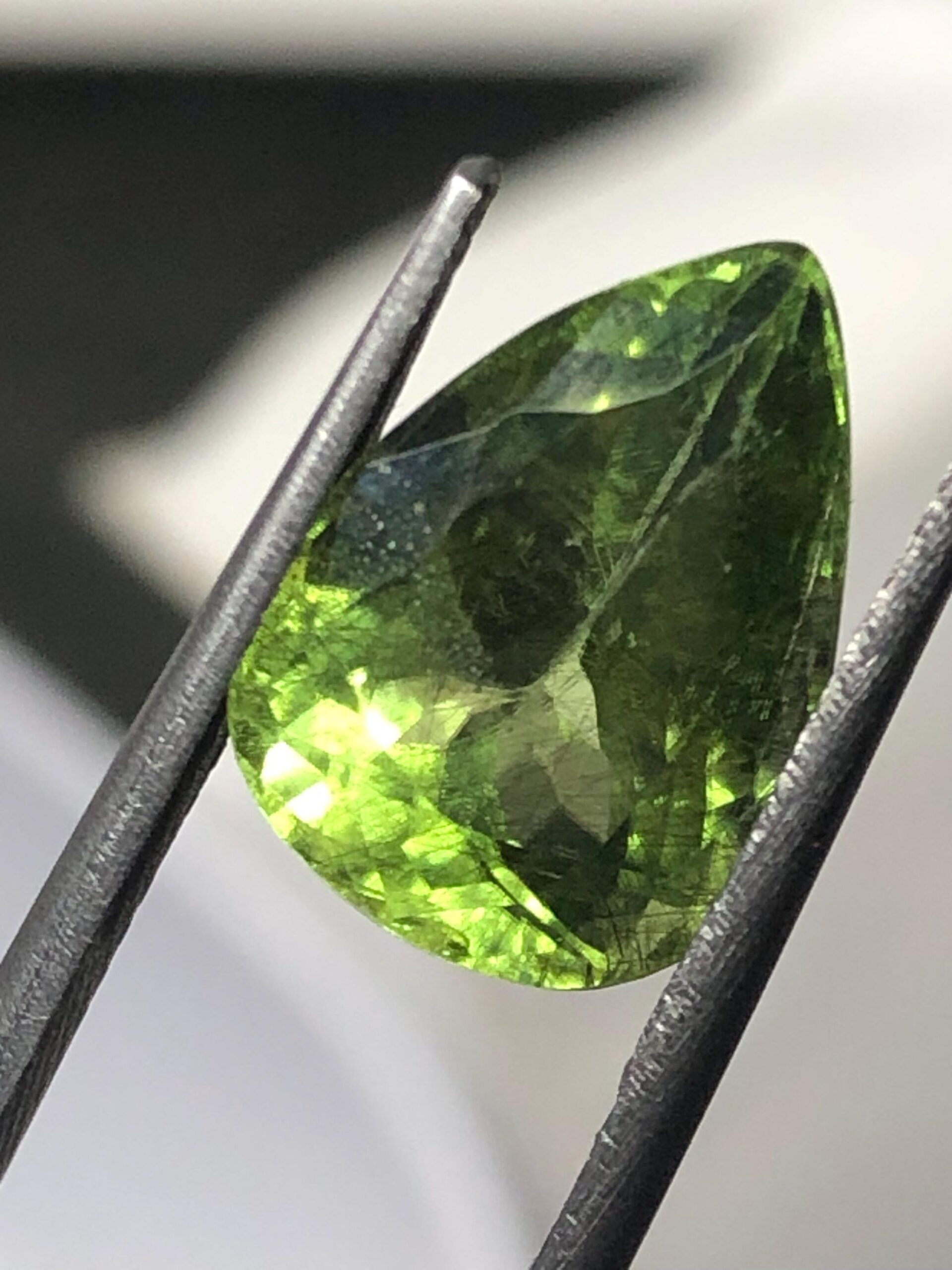 4.74 Ct Natural Rutile Peridot 9.1x12.4 mm Trillion Cut – Green Peridot with Needle Inclusions - Image 2